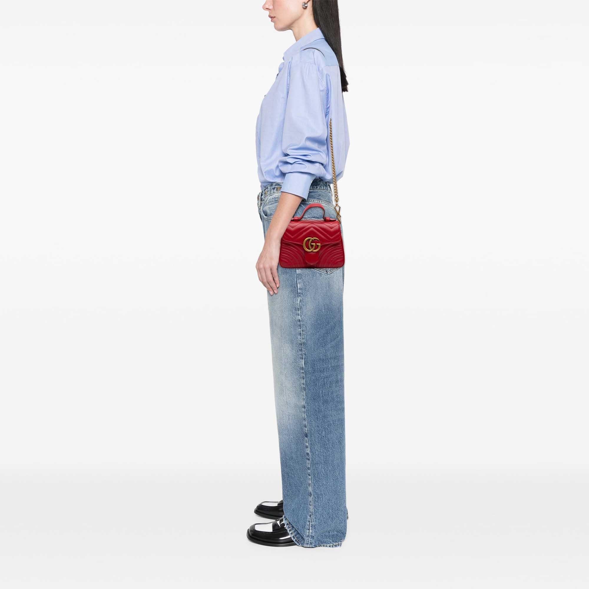 Gucci Mini GG Marmont Matelasse Leather Top Handle Bag