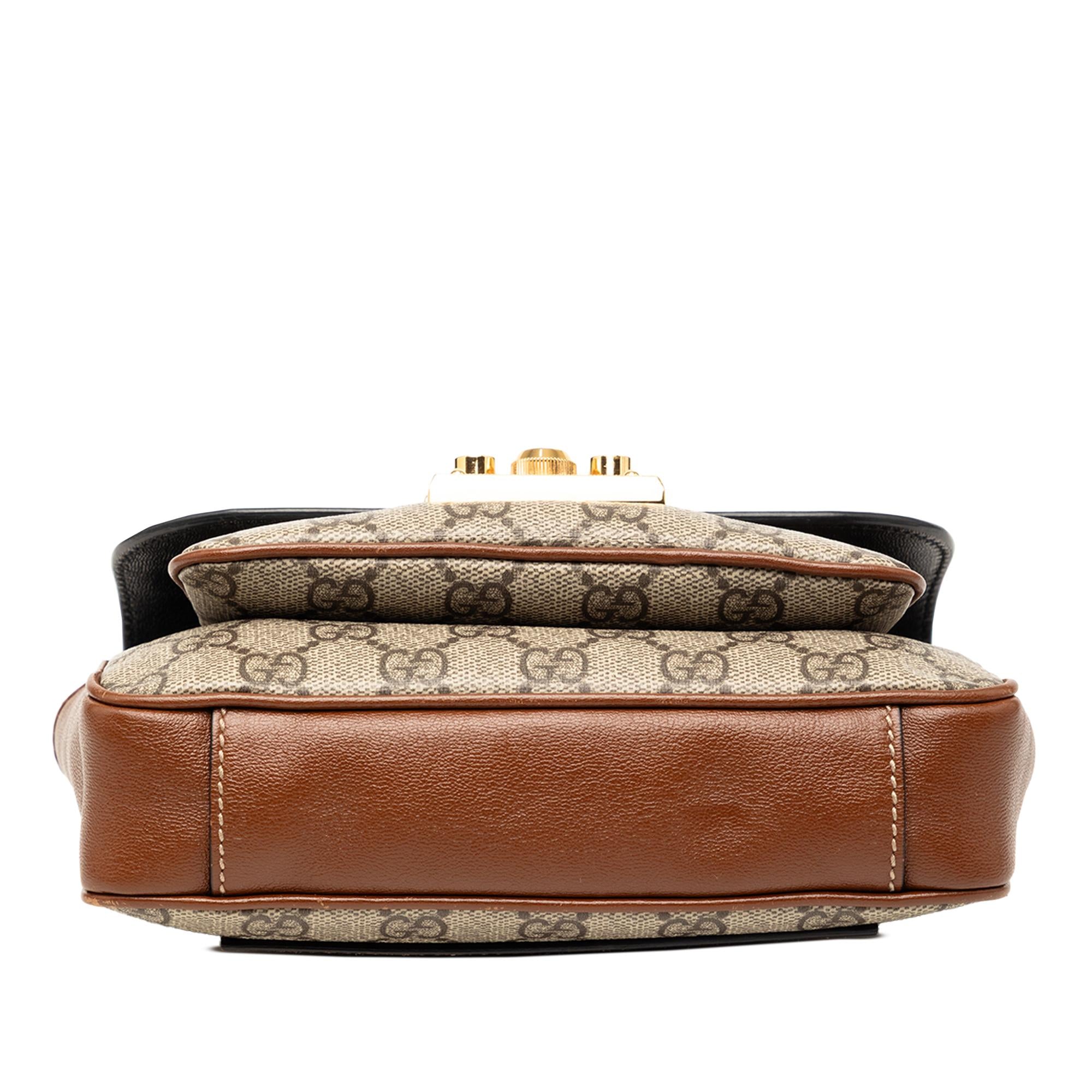 Gucci Mini GG Supreme and Calfskin Padlock Flap Pocket Satchel