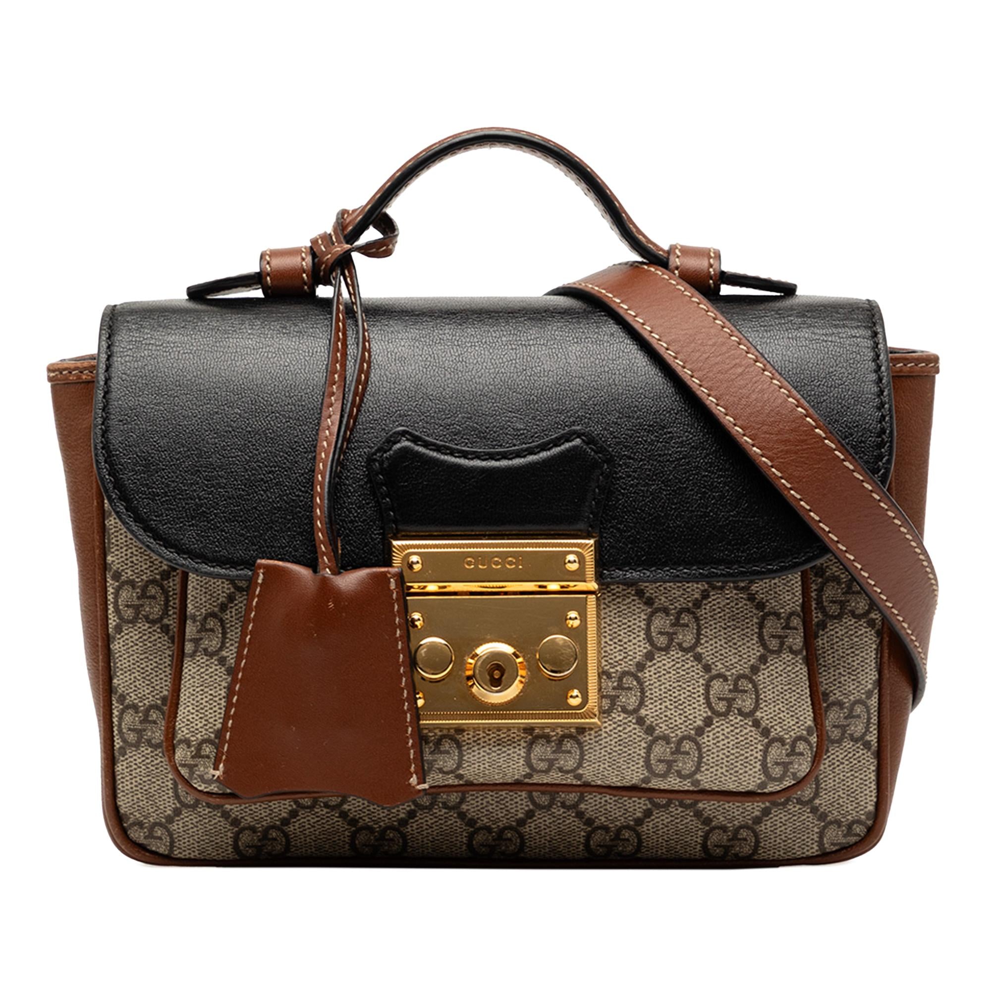 Gucci Mini GG Supreme and Calfskin Padlock Flap Pocket Satchel