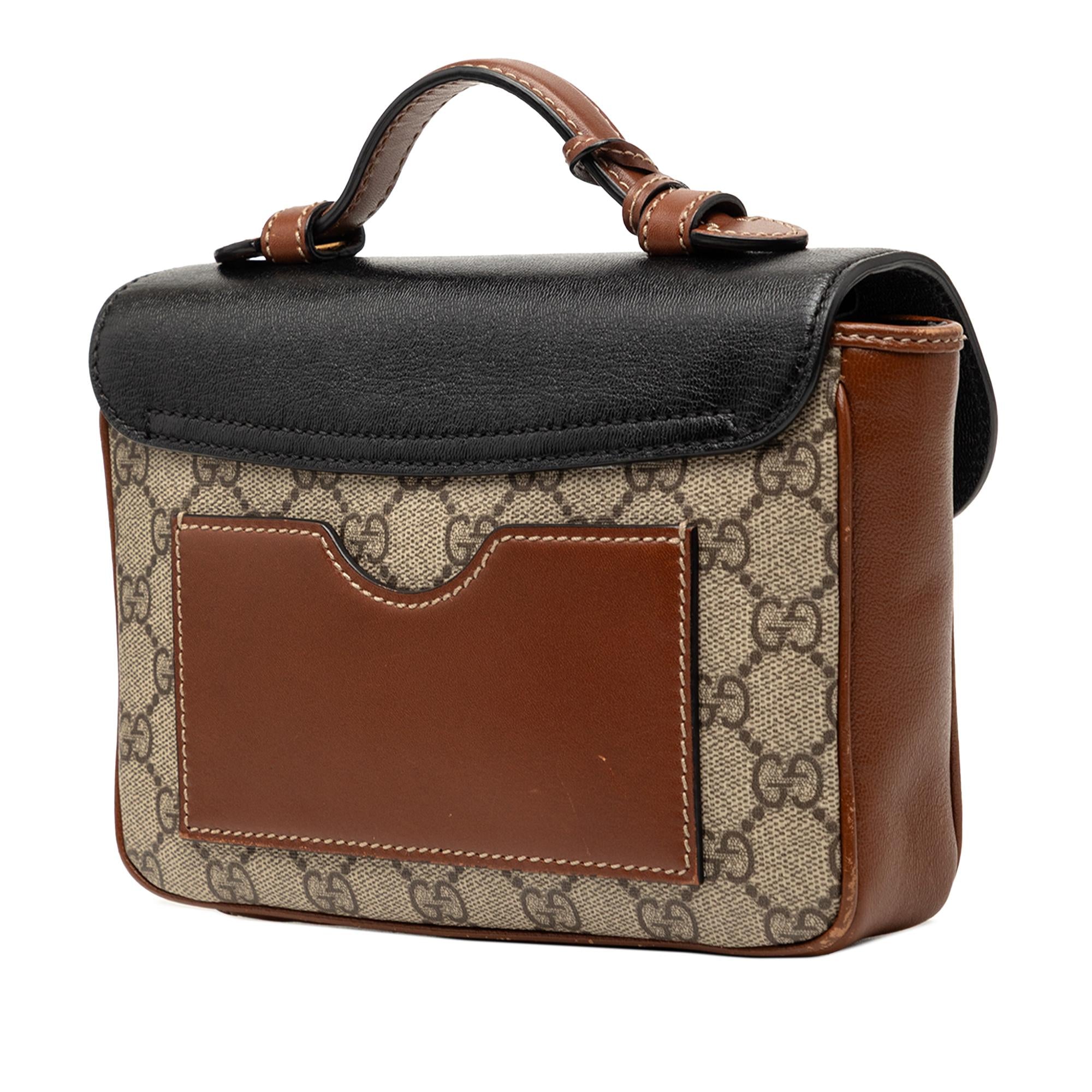Gucci Mini GG Supreme and Calfskin Padlock Flap Pocket Satchel