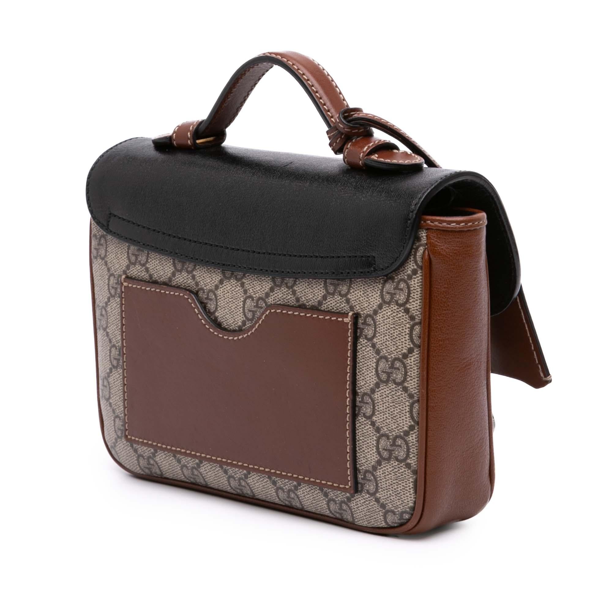 Gucci Mini GG Supreme and Calfskin Padlock Flap Pocket Satchel
