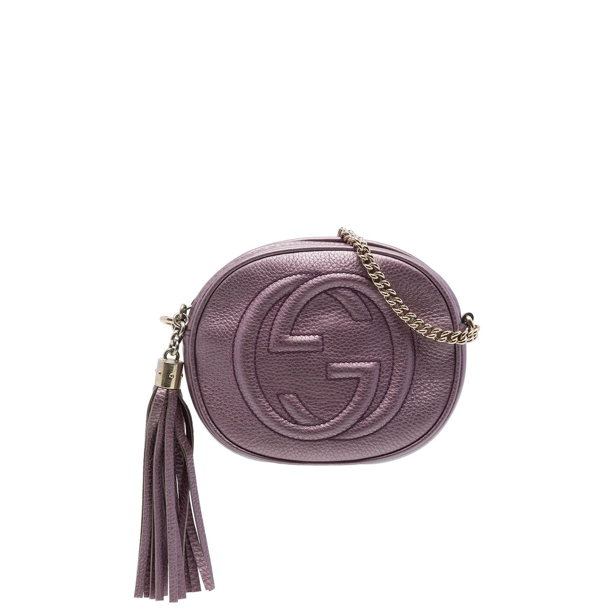 Gucci Mini Metallic Pebbled Calfskin Soho Chain Crossbody