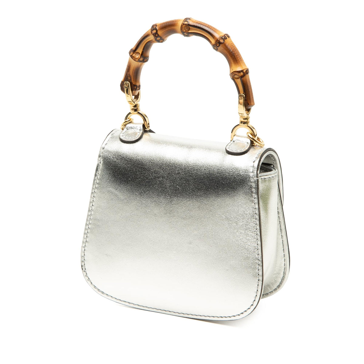 Gucci Nano Metallic Calfskin 1947 Bamboo Top Handle Bag