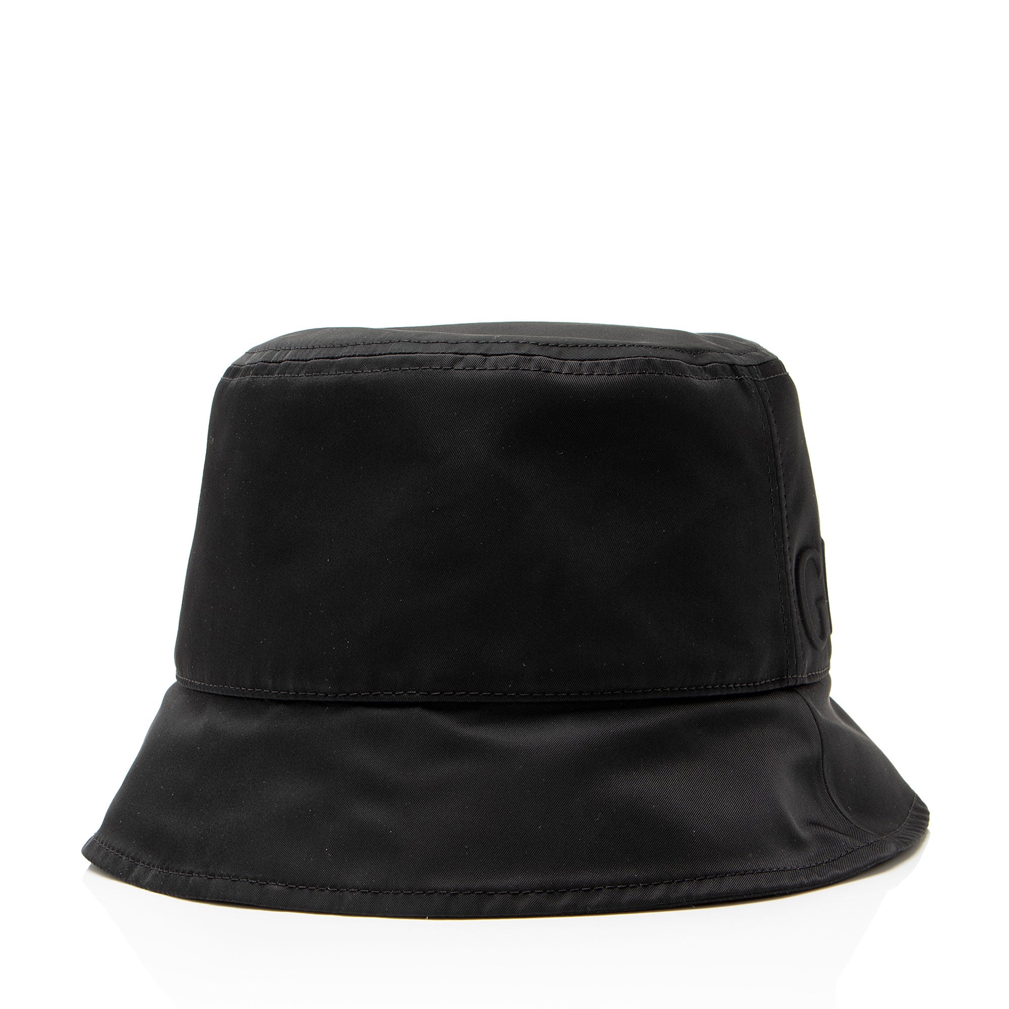 Gucci Nylon Embossed Logo Web Tab Bucket Hat - Size M