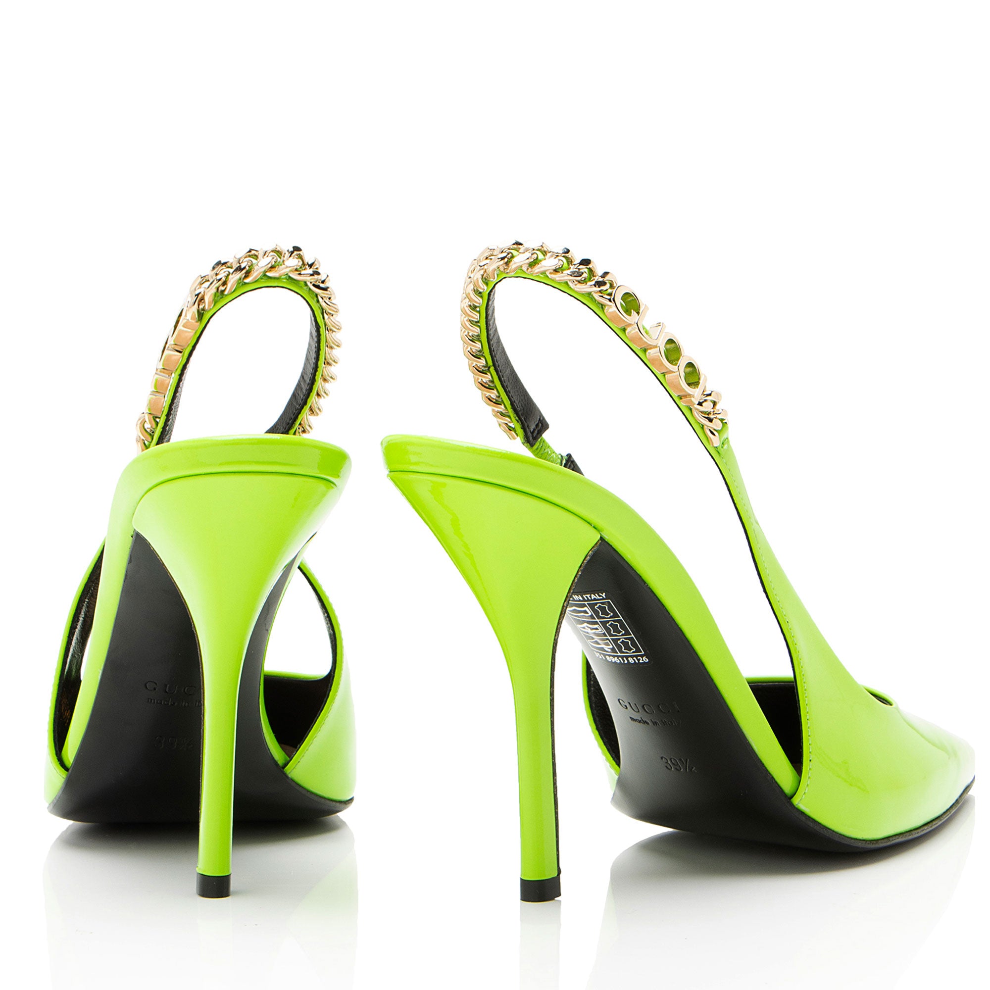 Gucci Patent Leather Chain Logo Signoria Slingback Pumps - Size 9.5 / 39.5