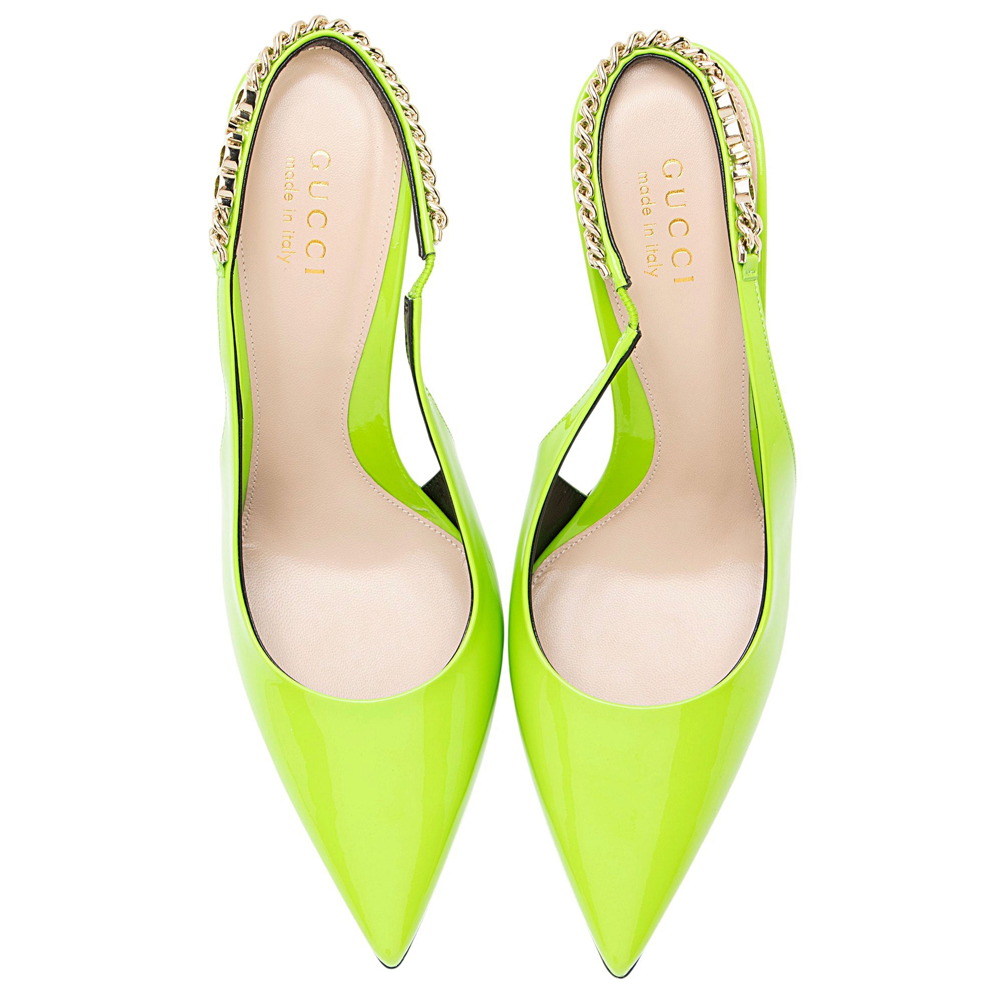 Gucci Patent Leather Chain Logo Signoria Slingback Pumps - Size 9.5 / 39.5
