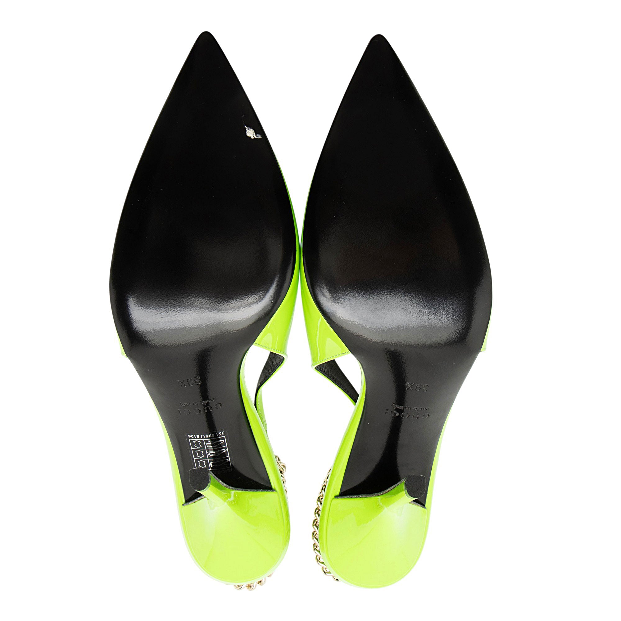 Gucci Patent Leather Chain Logo Signoria Slingback Pumps - Size 9.5 / 39.5