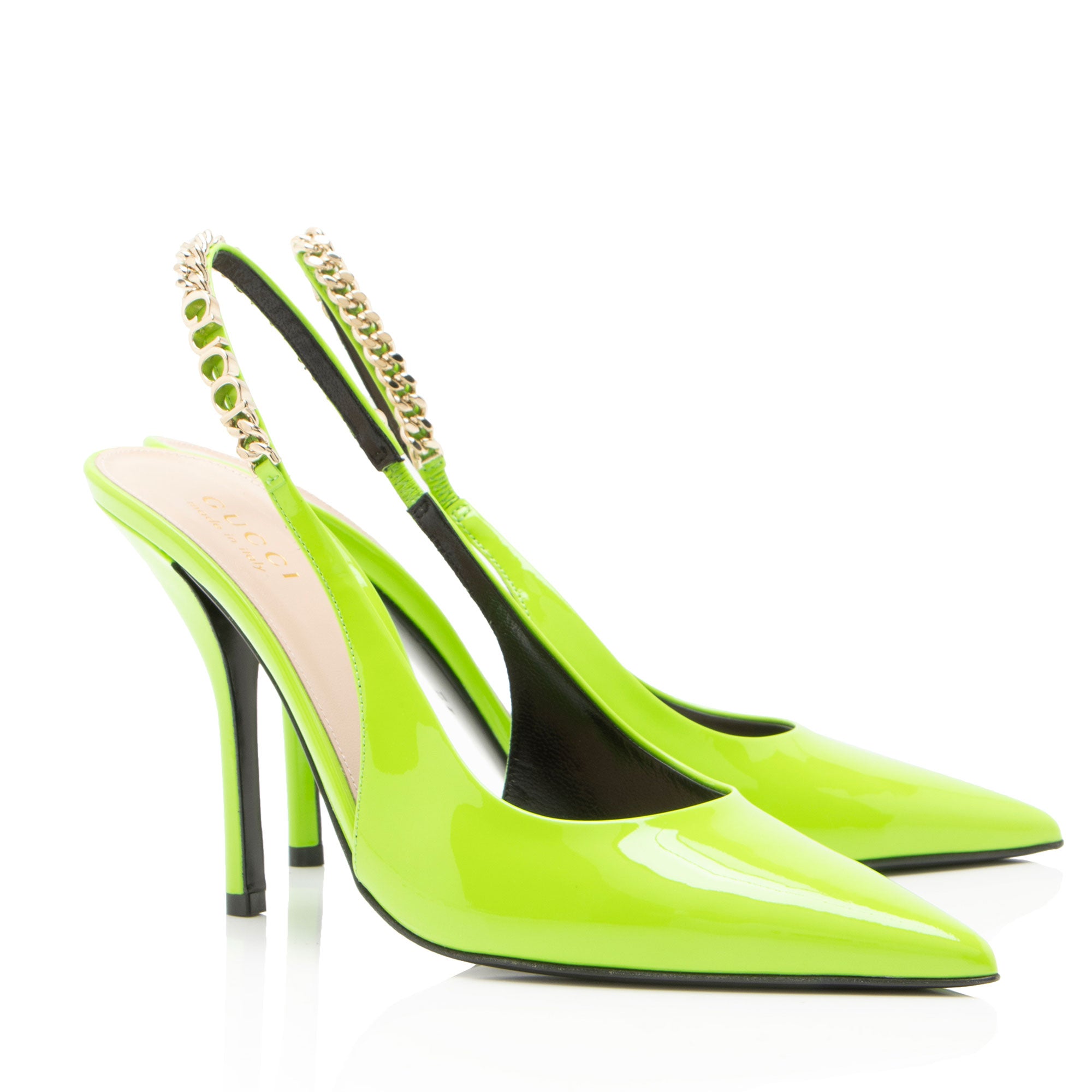 Gucci Patent Leather Chain Logo Signoria Slingback Pumps - Size 9.5 / 39.5