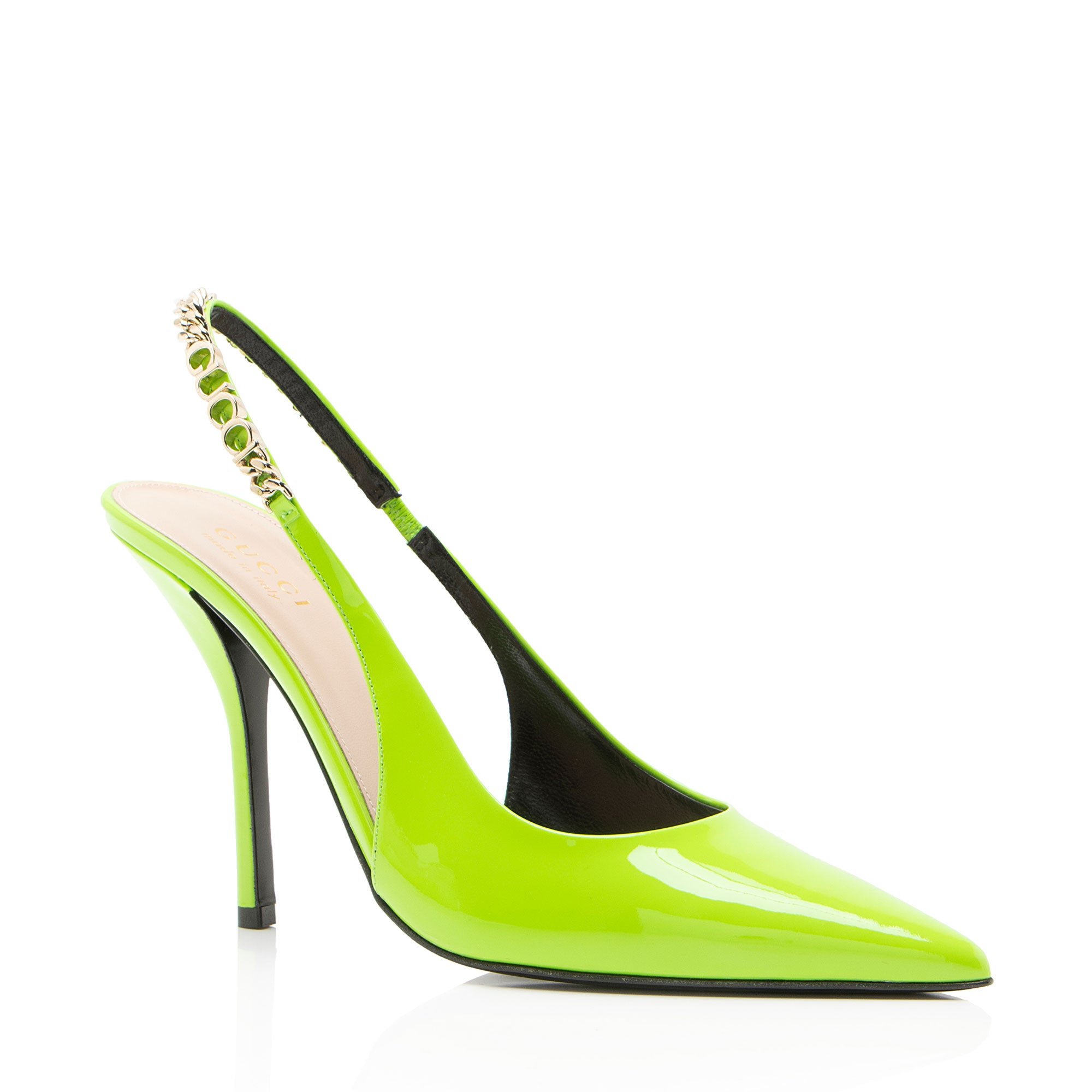 Gucci Patent Leather Chain Logo Signoria Slingback Pumps - Size 9.5 / 39.5