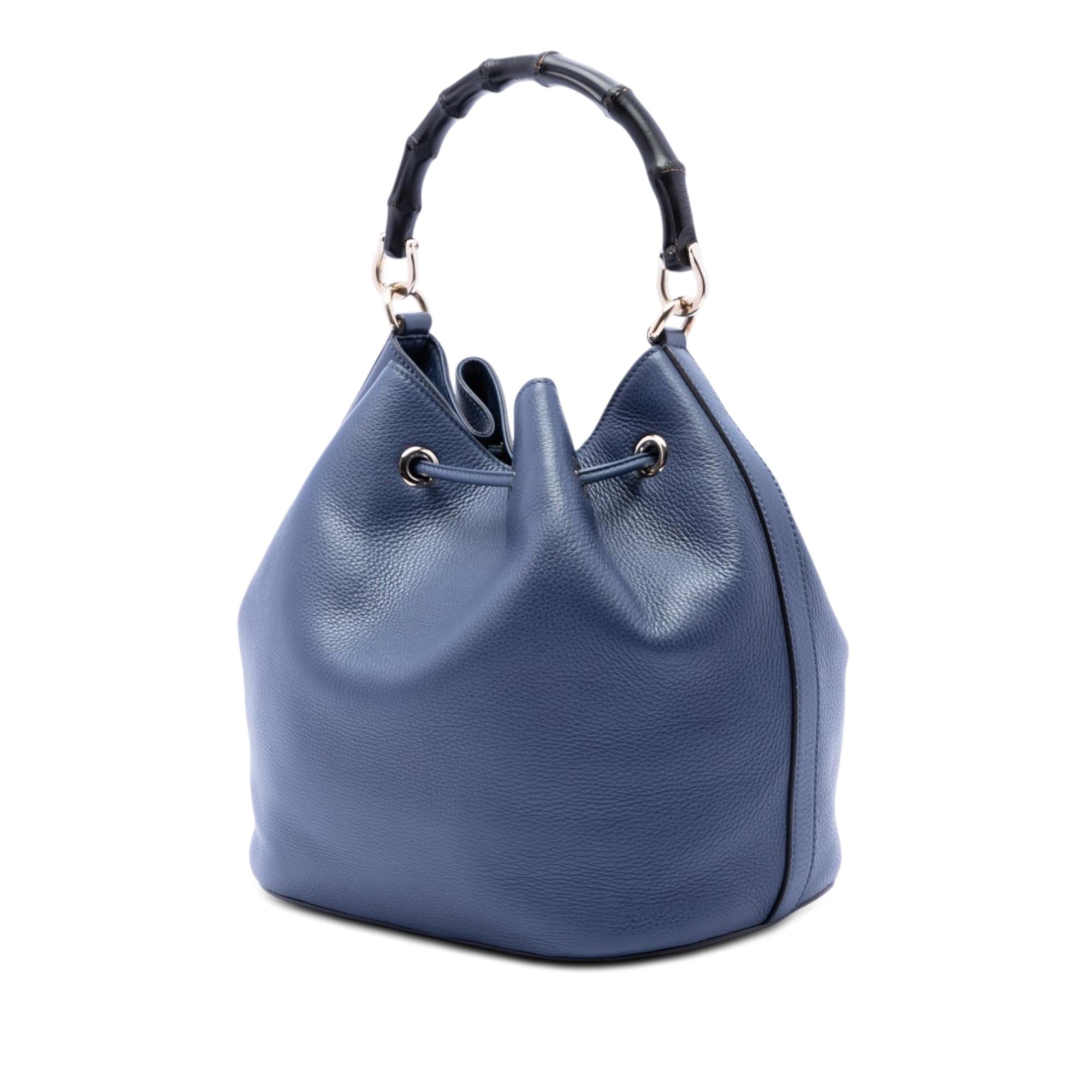 Gucci Pebbled Calfskin Miss Bamboo Tassel Bucket Bag