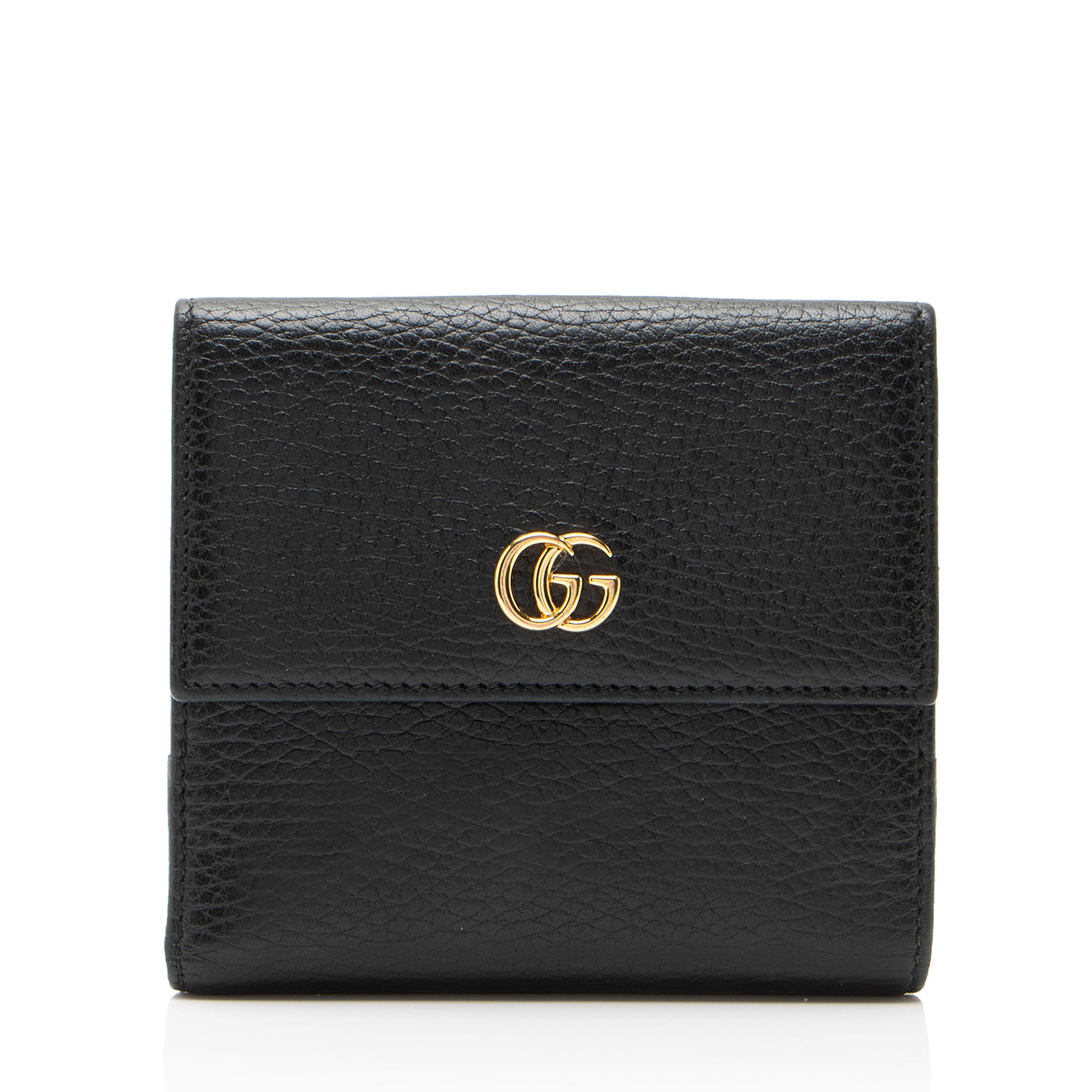 Gucci Pebbled Leather GG Marmont French Wallet