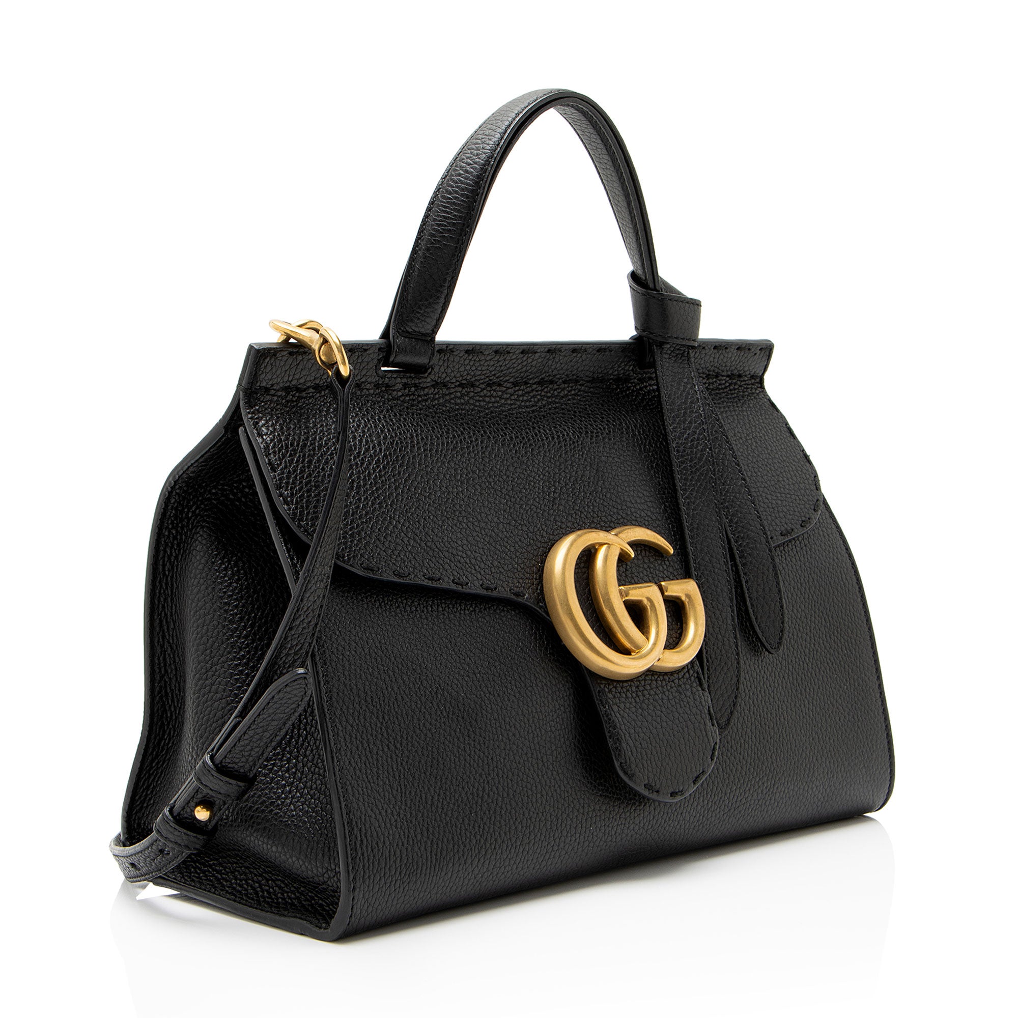 Gucci Pebbled Leather GG Marmont Top Handle
