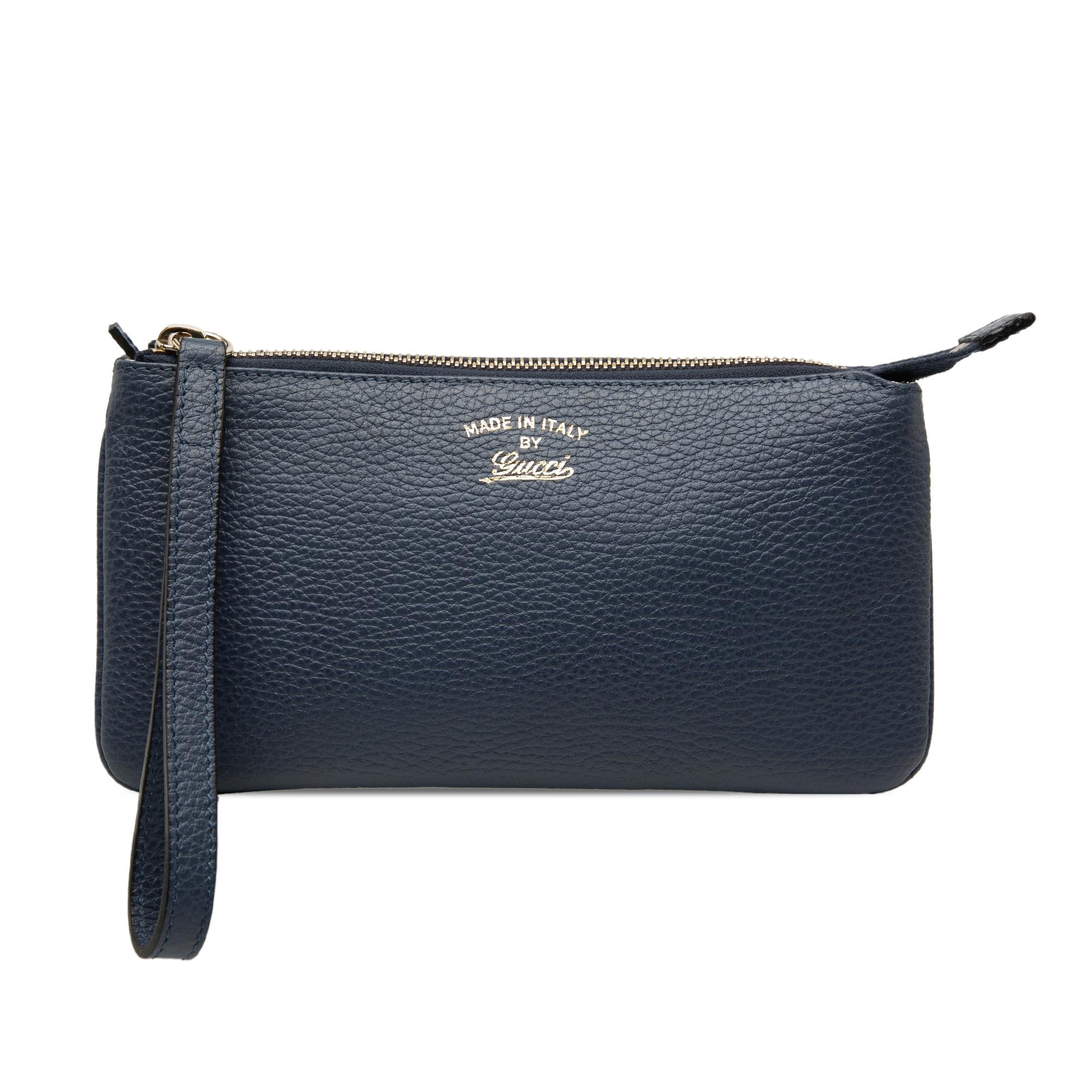 Gucci Pebbled Leather Swing Wristlet Pouch