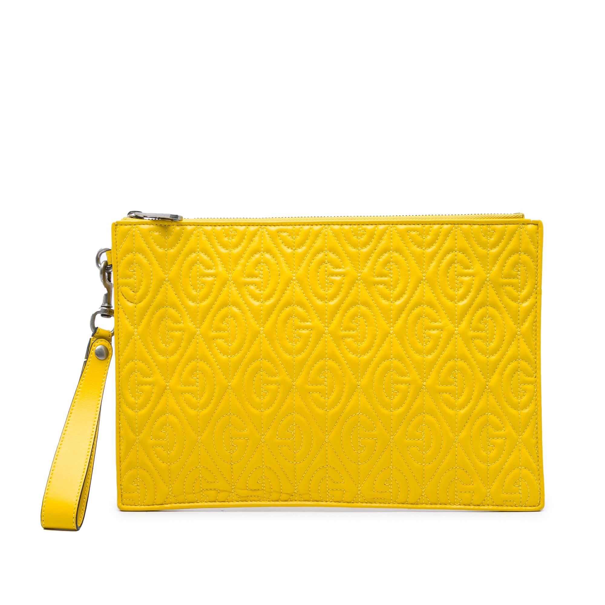 Gucci Quilted Calfskin G Rhombus Zip Clutch
