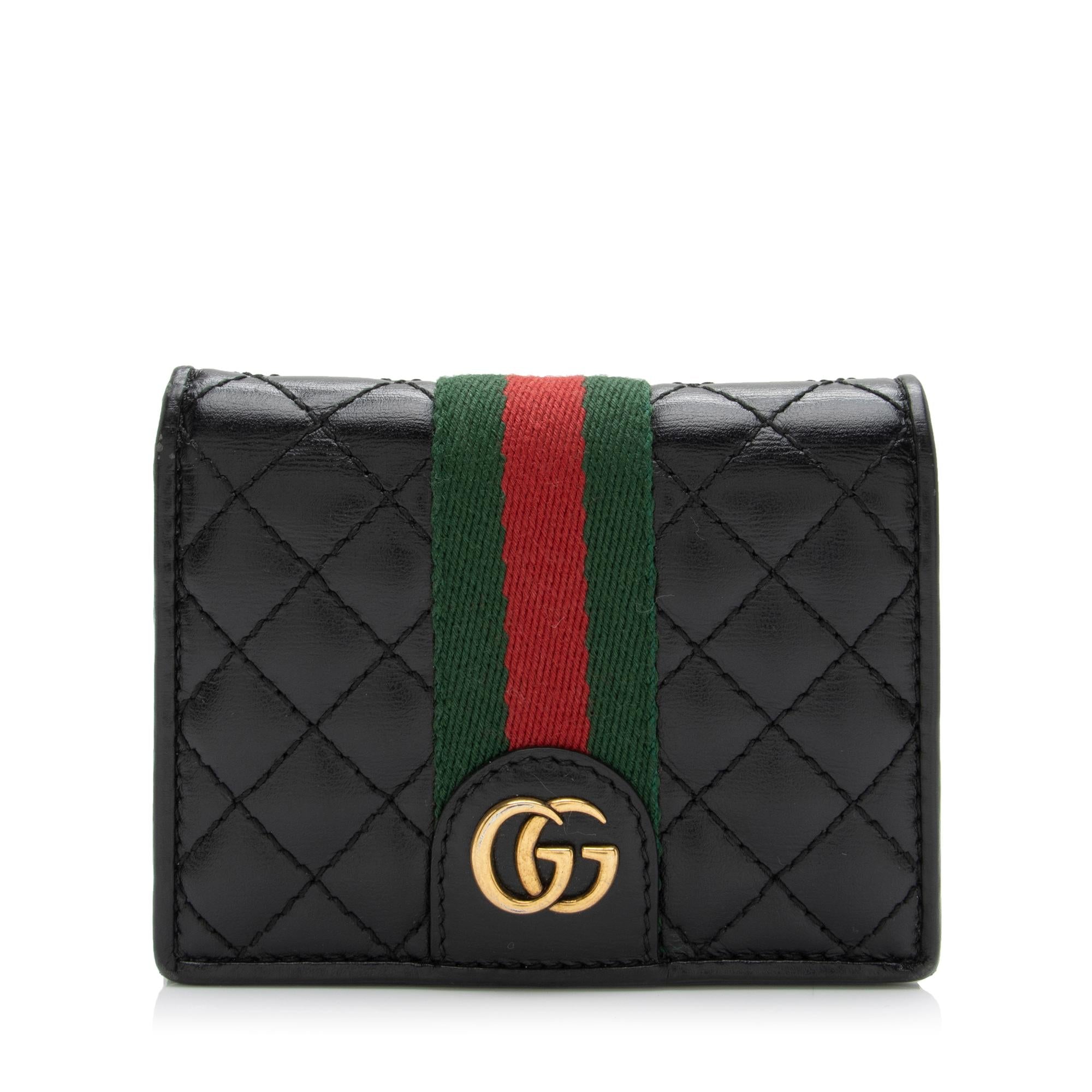 Gucci Quilted Leather GG Marmont Web Trapuntata Card Case Wallet (SHF-9USkLq)