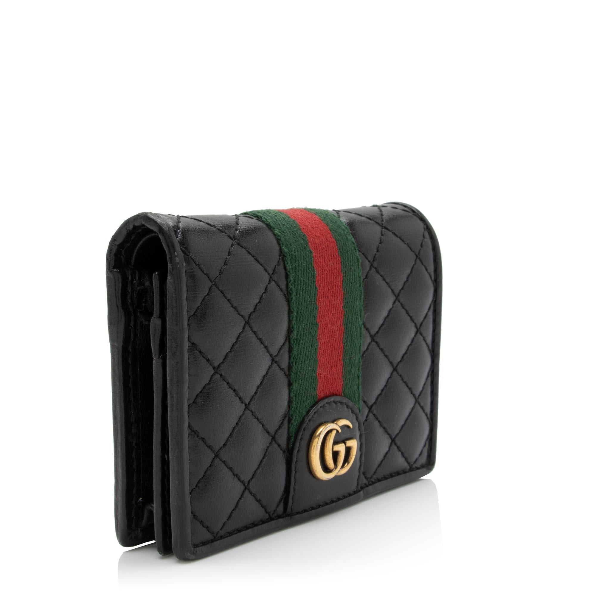 Gucci Quilted Leather GG Marmont Web Trapuntata Card Case Wallet (SHF-9USkLq)