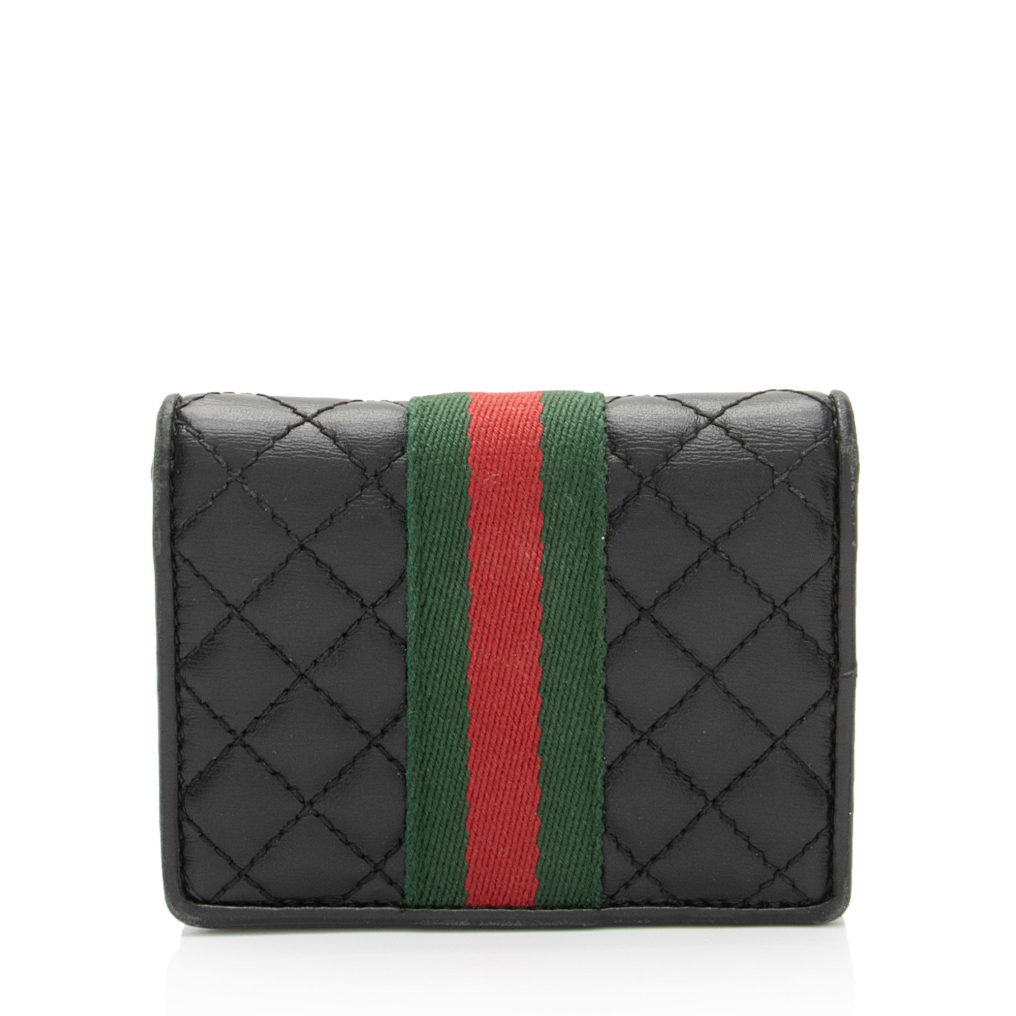 Gucci Quilted Leather GG Marmont Web Trapuntata Card Case Wallet (SHF-EdWHT1)