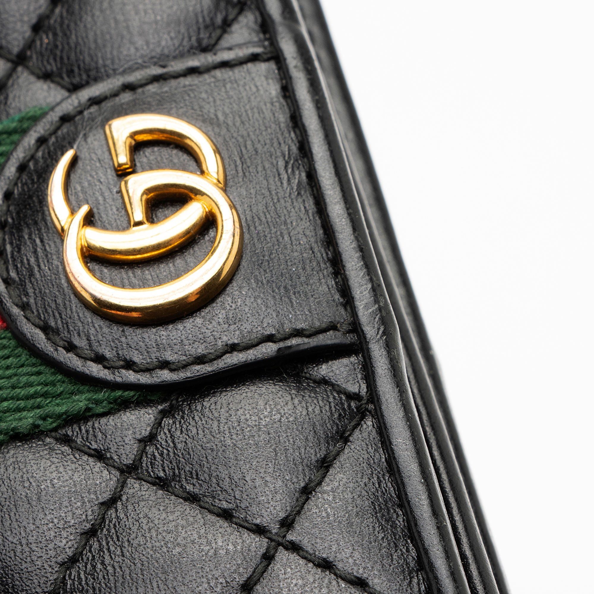 Gucci Quilted Leather GG Marmont Web Trapuntata Card Case Wallet (SHF-EdWHT1)