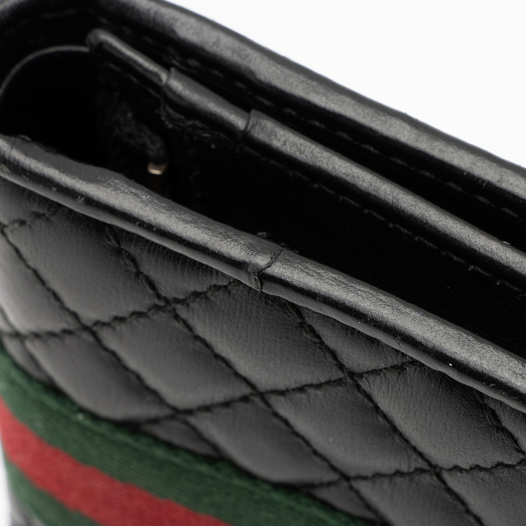 Gucci Quilted Leather GG Marmont Web Trapuntata Card Case Wallet (SHF-EdWHT1)
