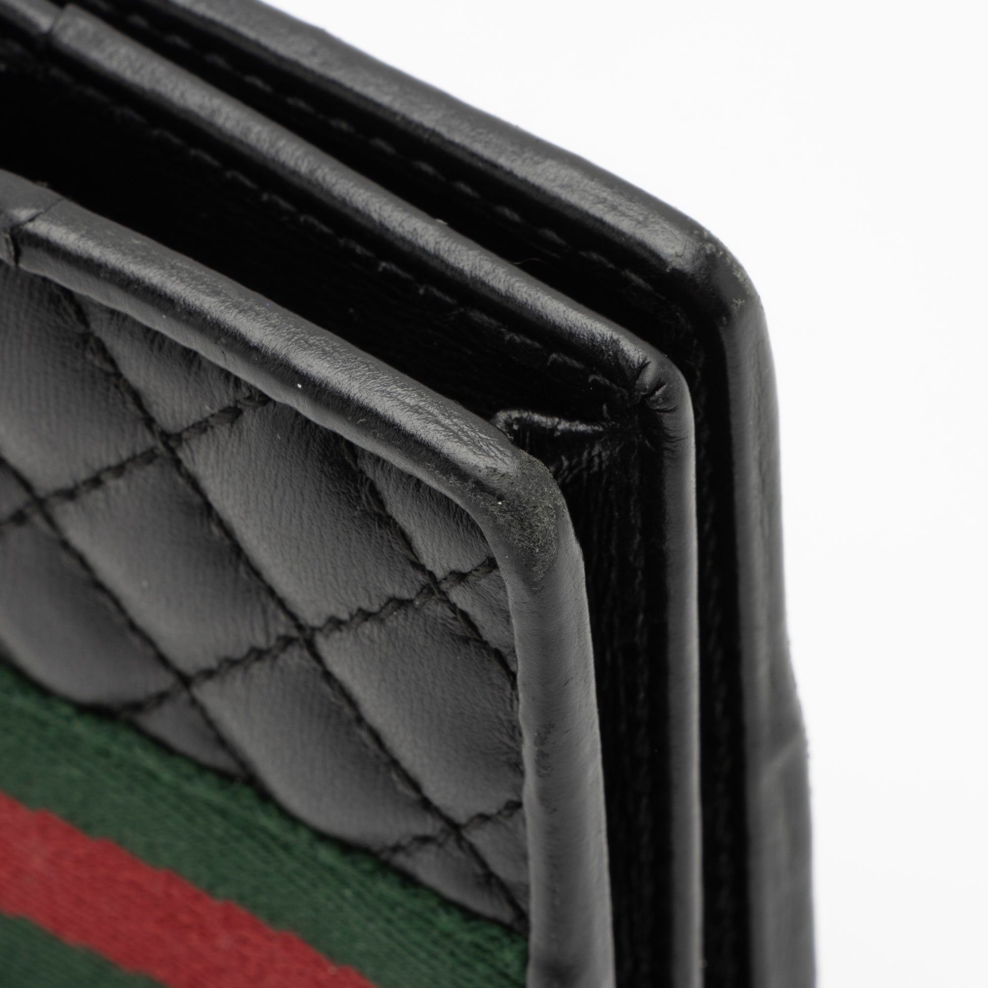 Gucci Quilted Leather GG Marmont Web Trapuntata Card Case Wallet (SHF-EdWHT1)