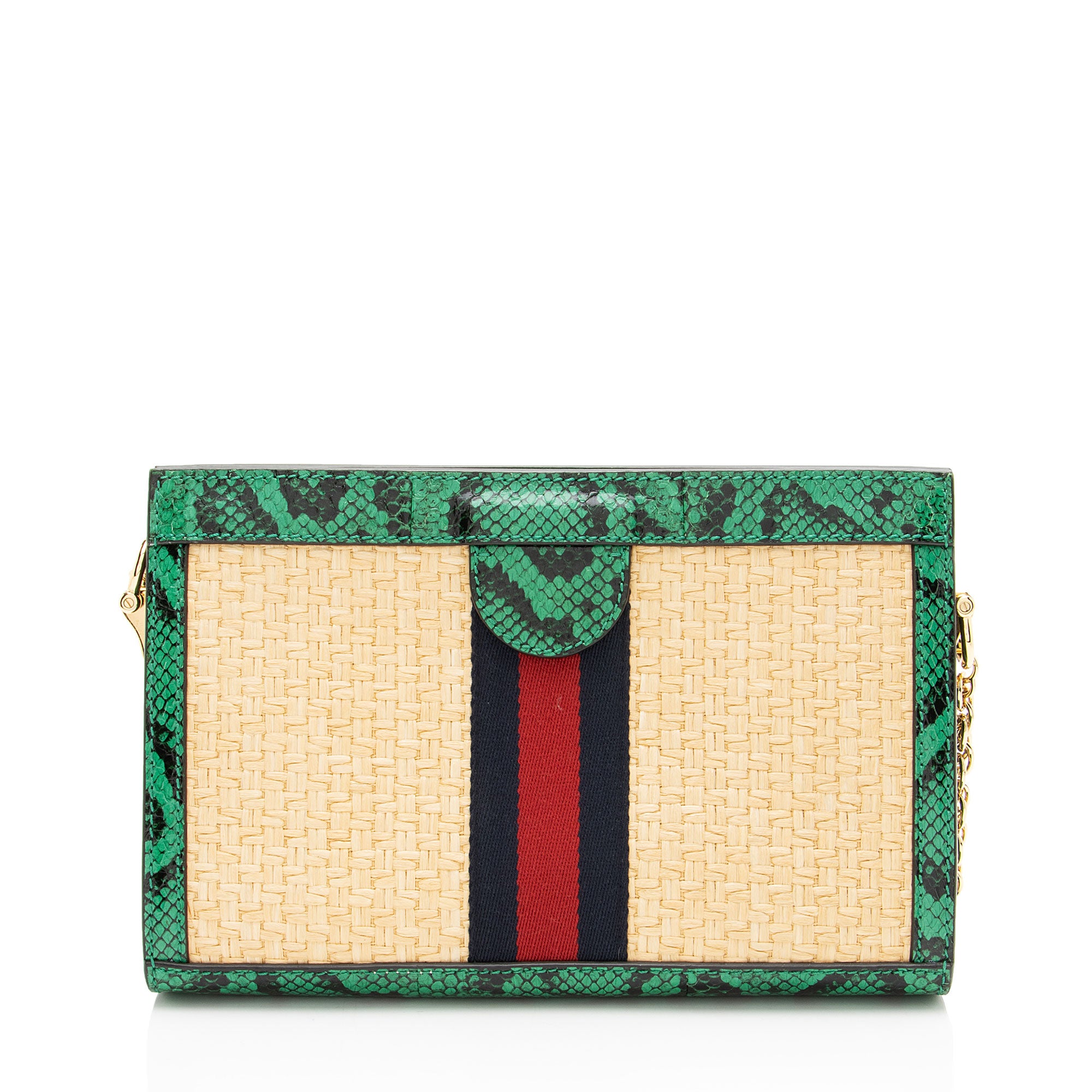 Gucci Raffia Python Ophidia Medium Chain Shoulder Bag