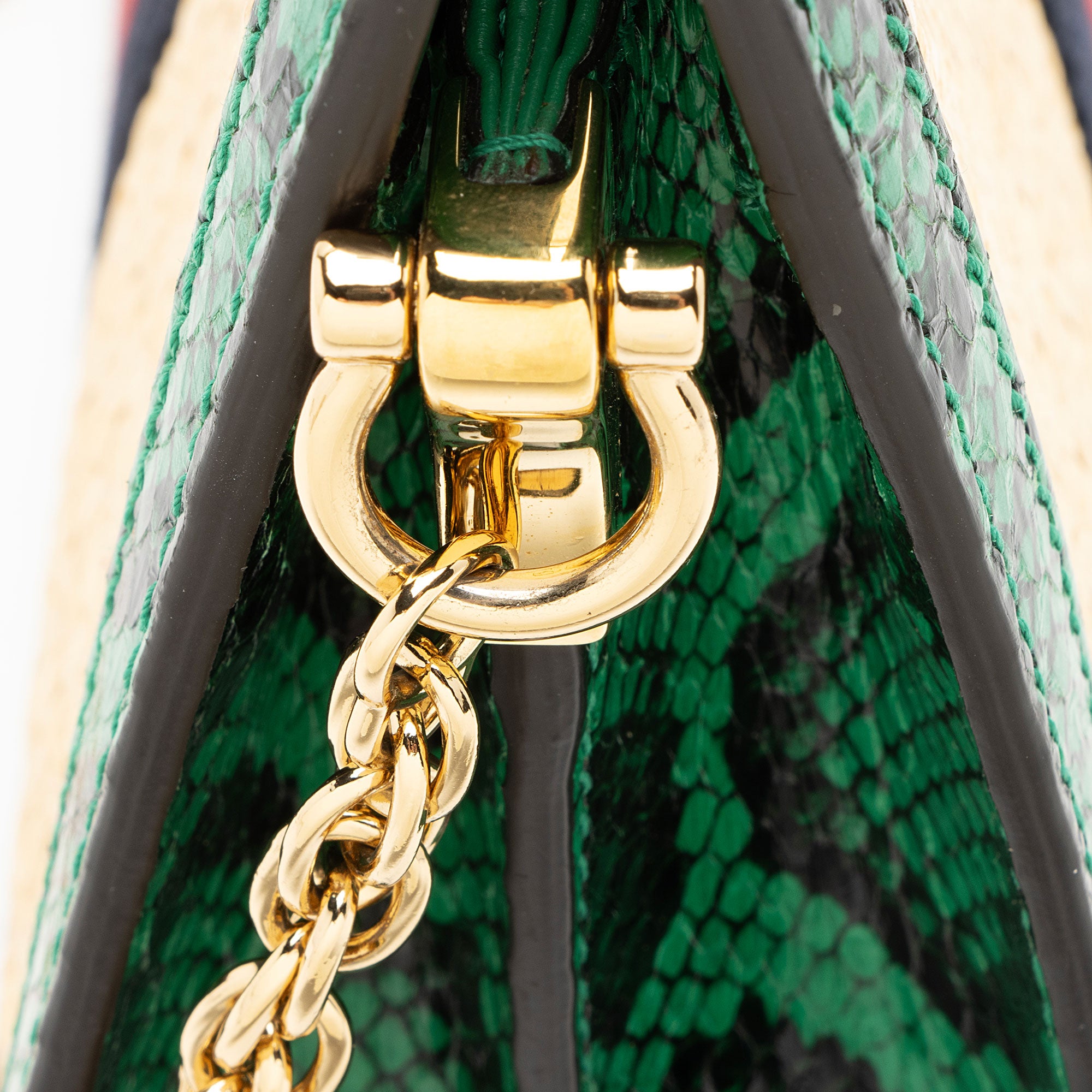 Gucci Raffia Python Ophidia Medium Chain Shoulder Bag
