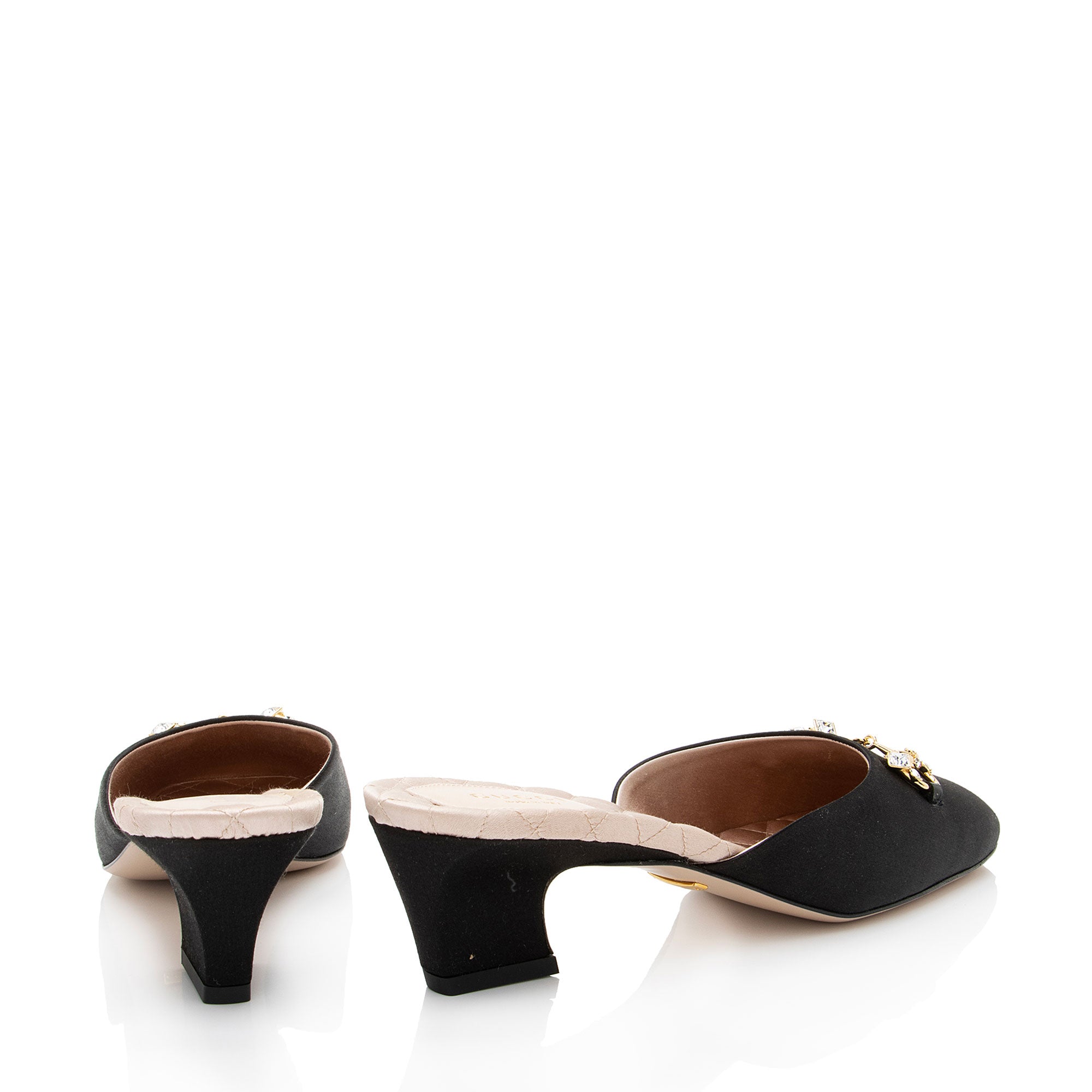 Gucci Satin Crystal Horsebit Mules - Size 9 / 39