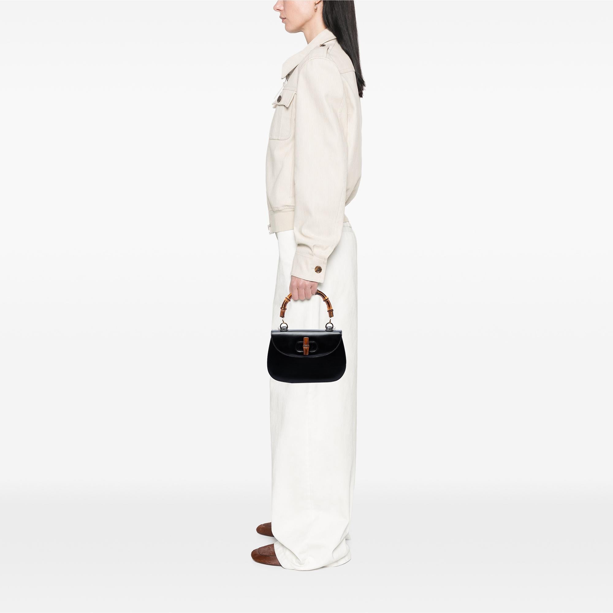 Gucci Small Calfskin Bamboo Top Handle Bag