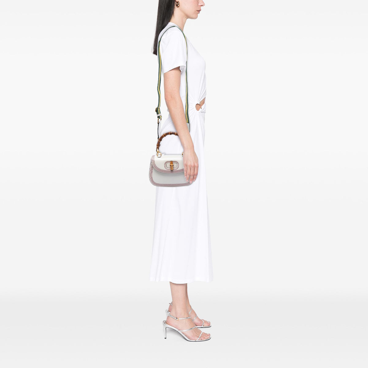Gucci Small Calfskin Stitched Bamboo 1947 Top Handle Bag