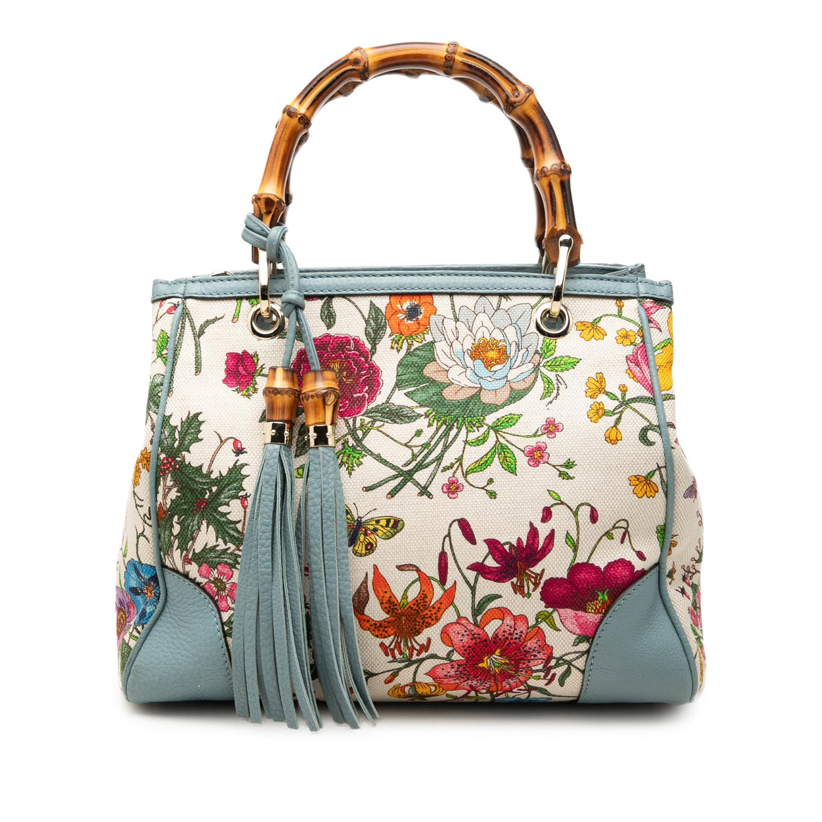 Gucci Small Canvas Flora Bamboo Shopper Satchel