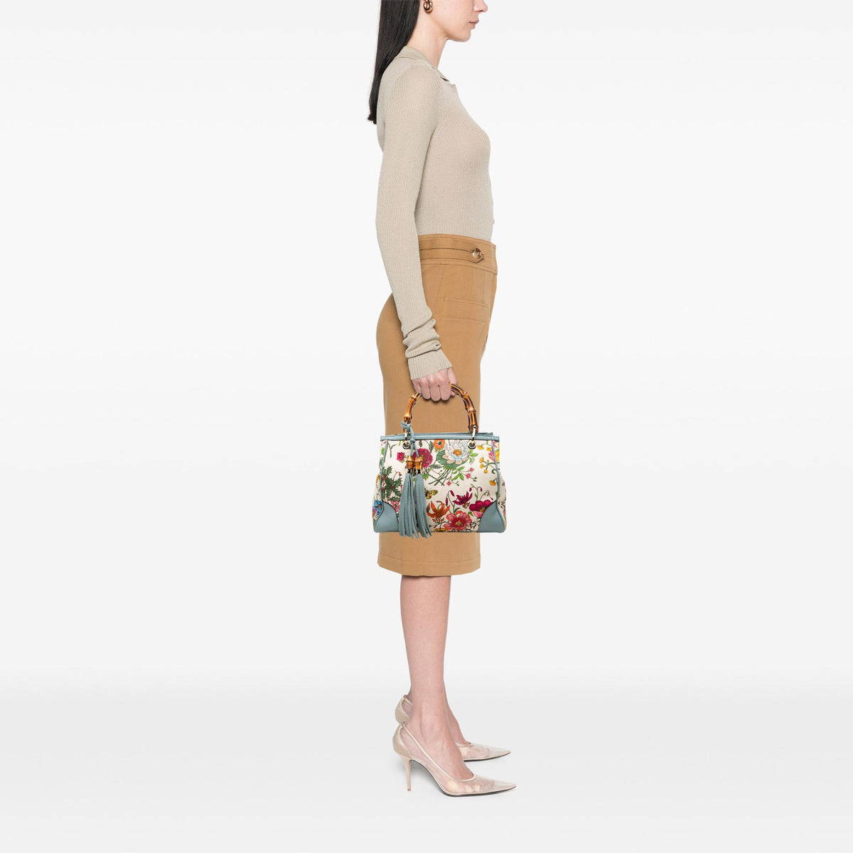 Gucci Small Canvas Flora Bamboo Shopper Satchel