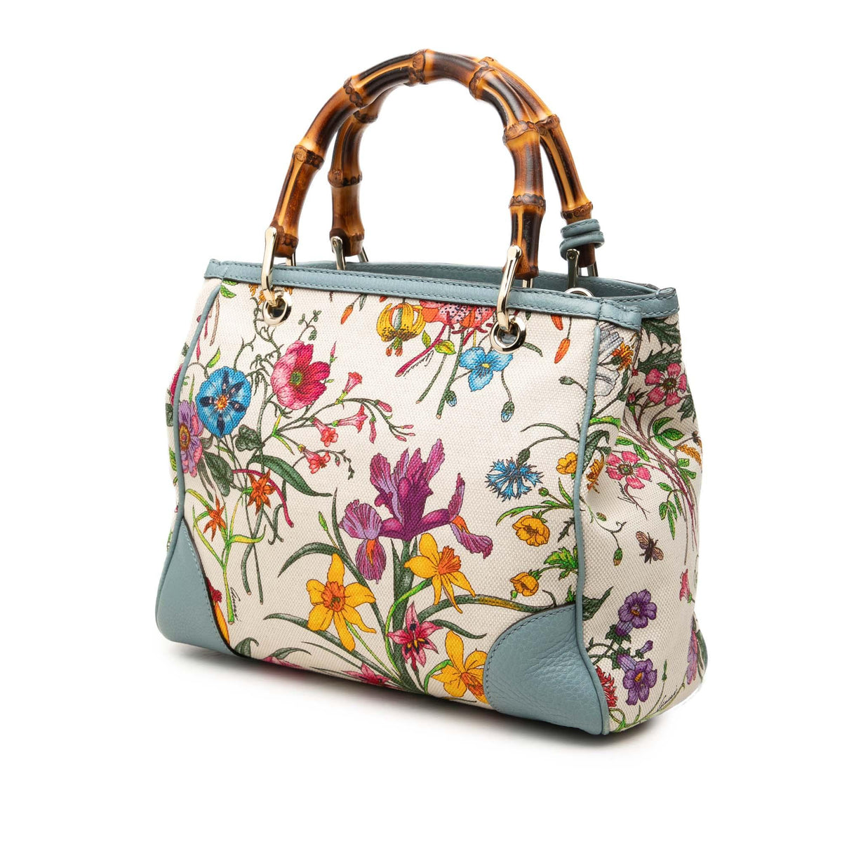 Gucci Small Canvas Flora Bamboo Shopper Satchel