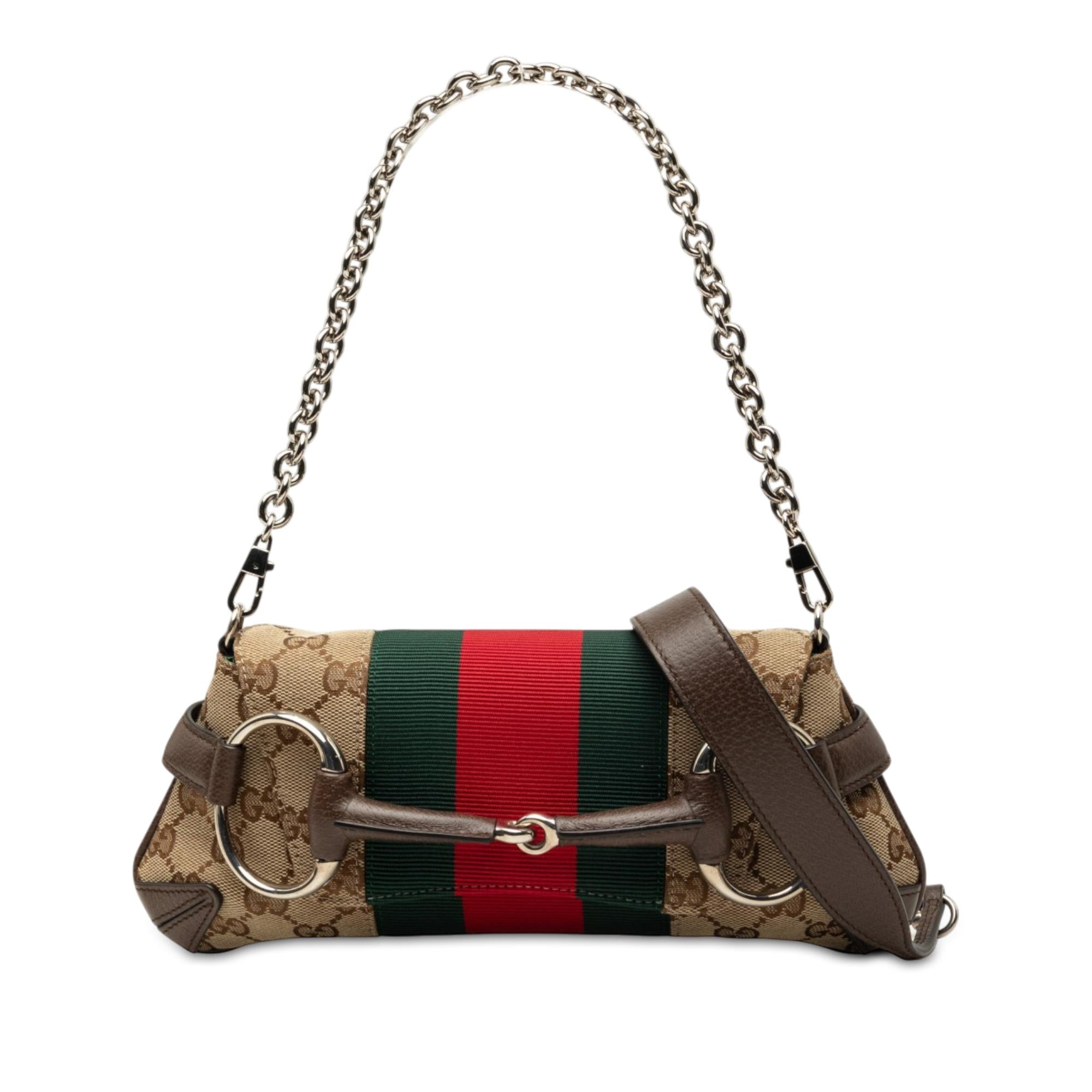 Gucci Small GG Canvas Horsebit Web Chain Satchel