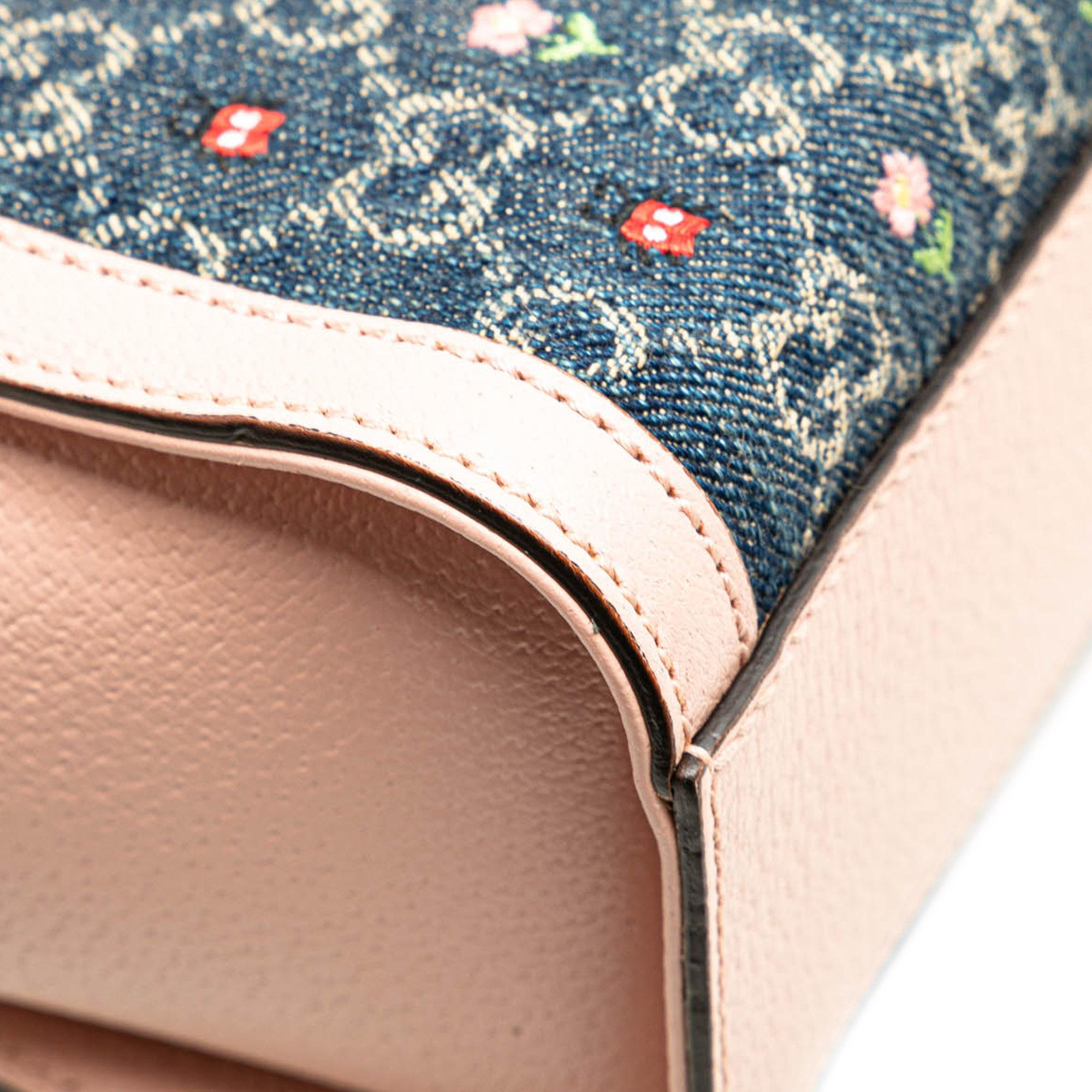Gucci Small GG Denim Embroidery Ophidia Satchel