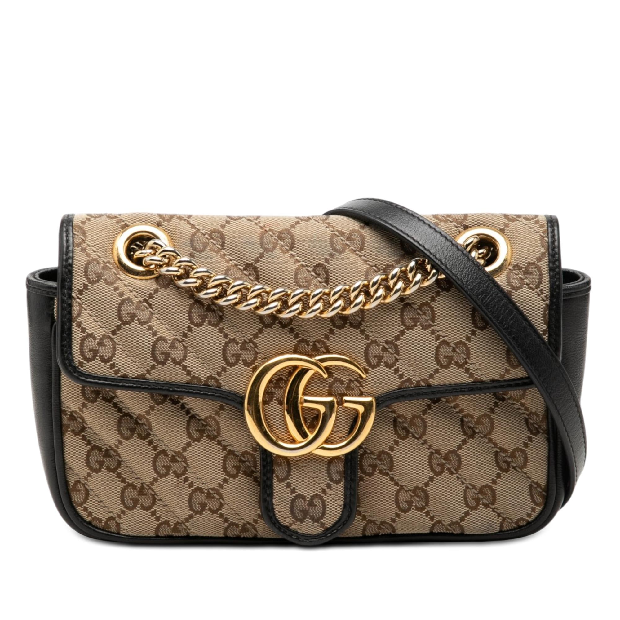 Gucci Small GG Marmont Matelasse Diagonal GG Canvas and Leather Shoulder Bag