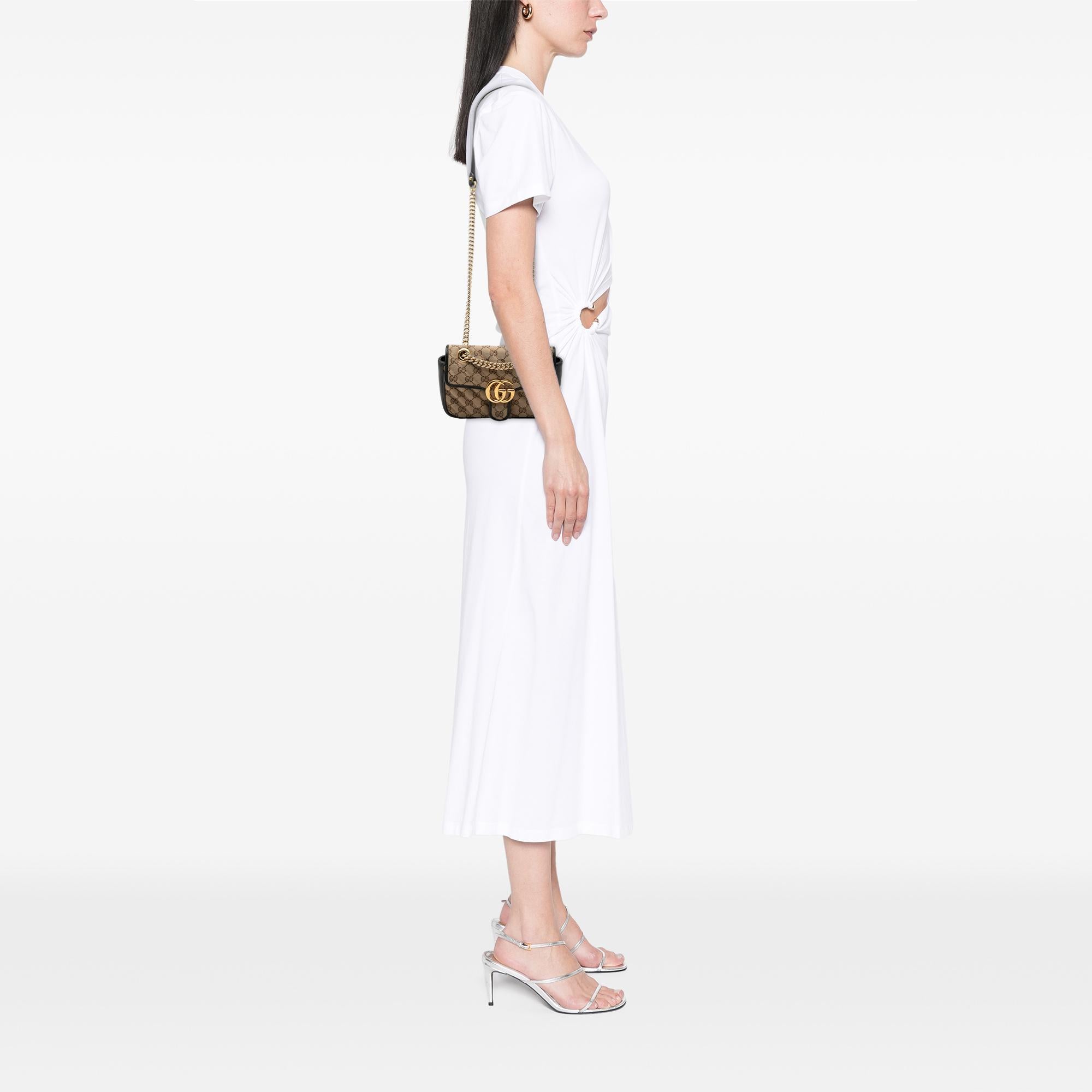 Gucci Small GG Marmont Matelasse Diagonal GG Canvas and Leather Shoulder Bag