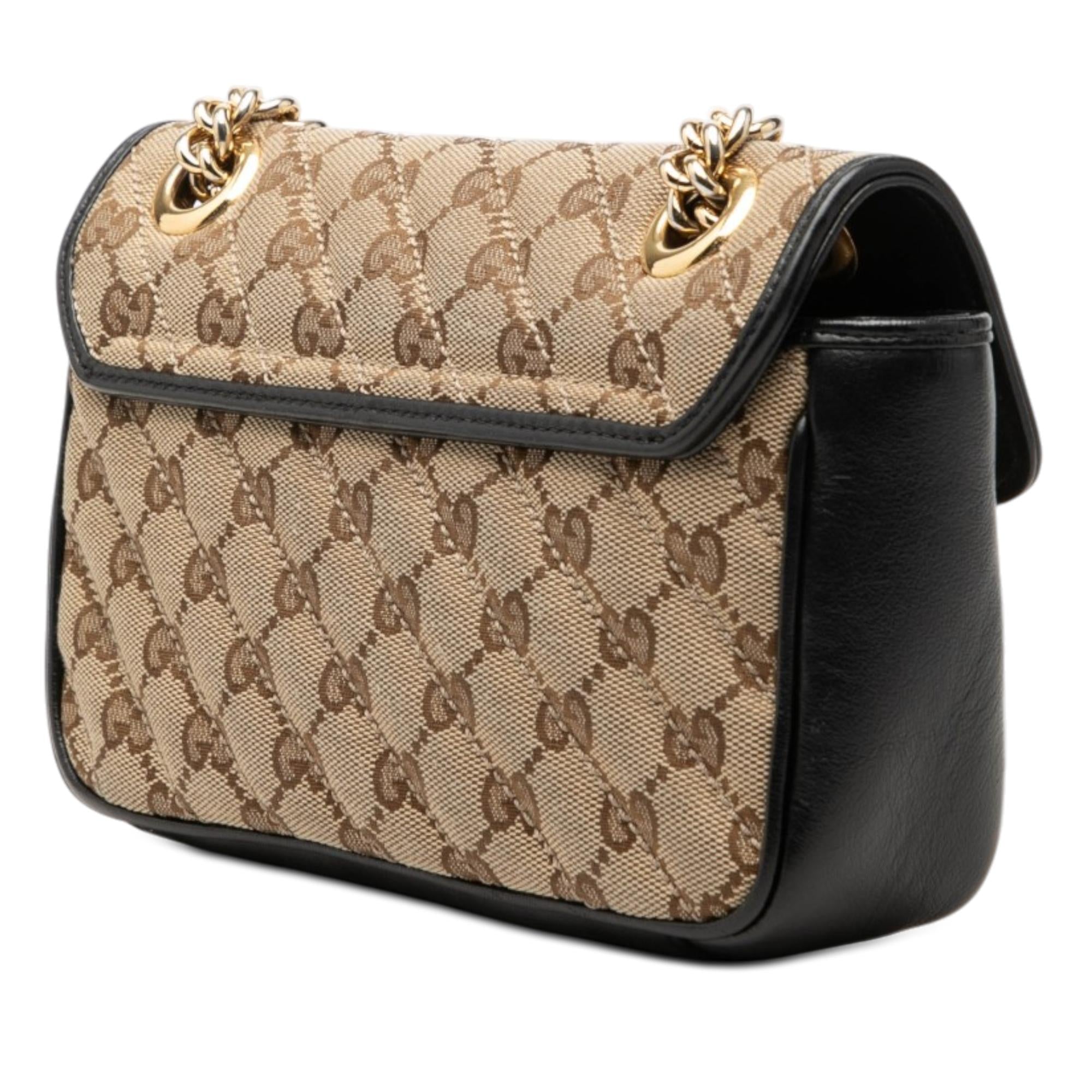 Gucci Small GG Marmont Matelasse Diagonal GG Canvas and Leather Shoulder Bag