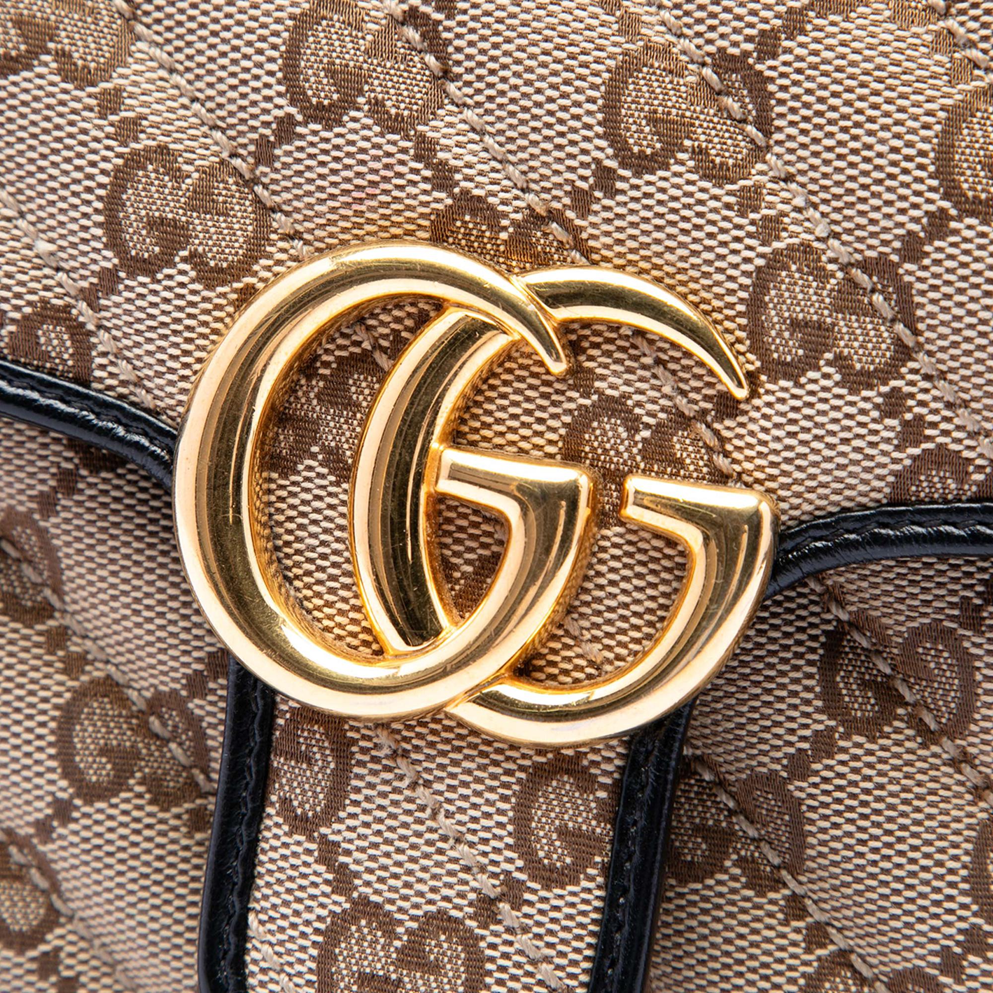 Gucci Small GG Marmont Matelasse Diagonal GG Canvas and Leather Shoulder Bag