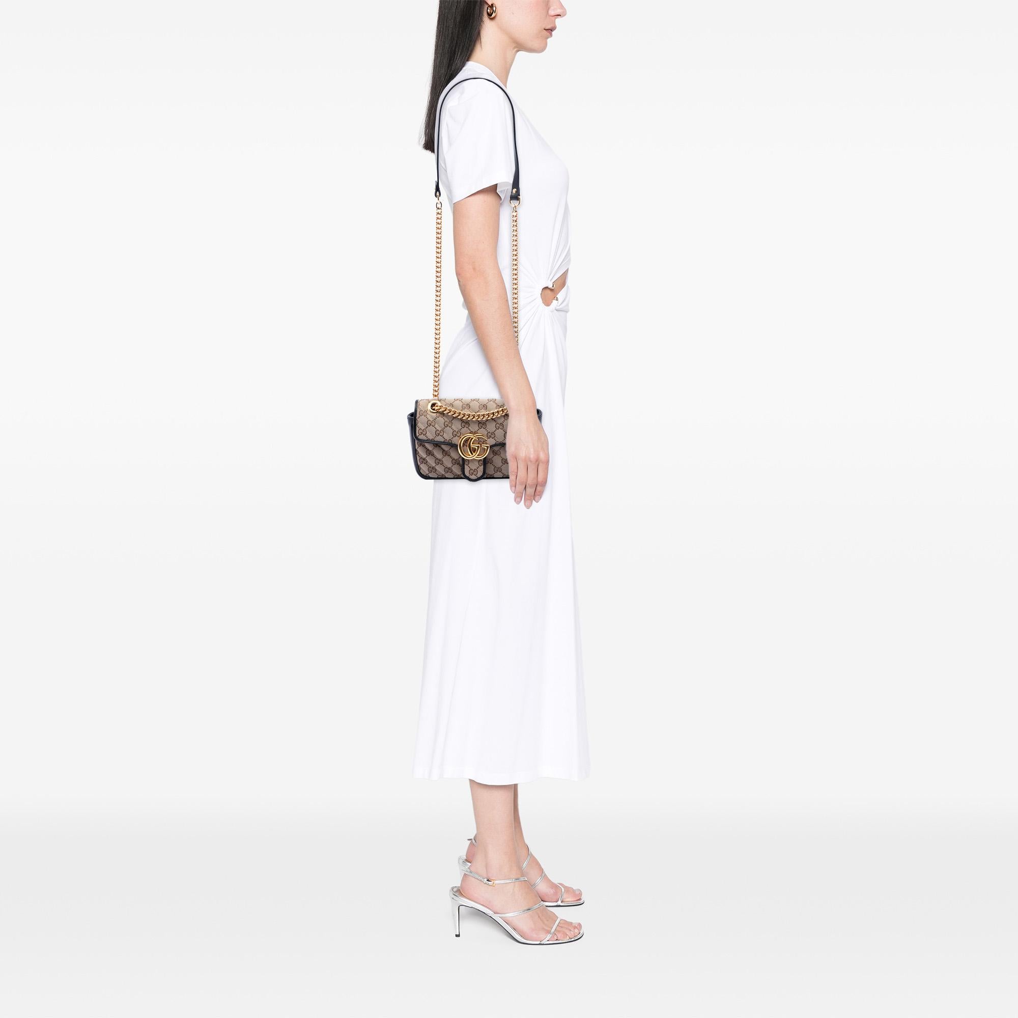 Gucci Small GG Marmont Matelasse Diagonal GG Canvas and Leather Shoulder Bag