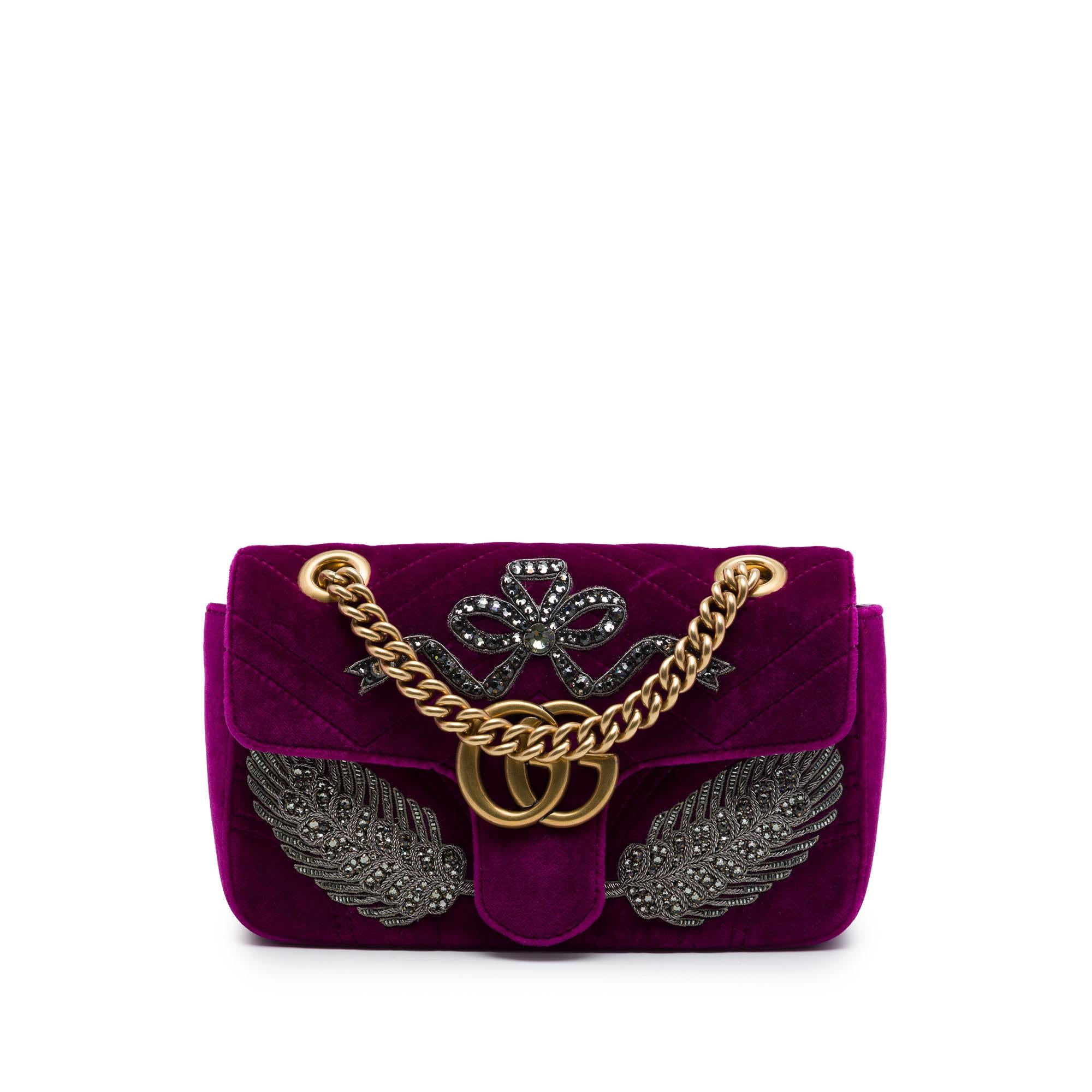 Gucci Small GG Marmont Matelasse Velvet Crystal Embellished Shoulder Bag