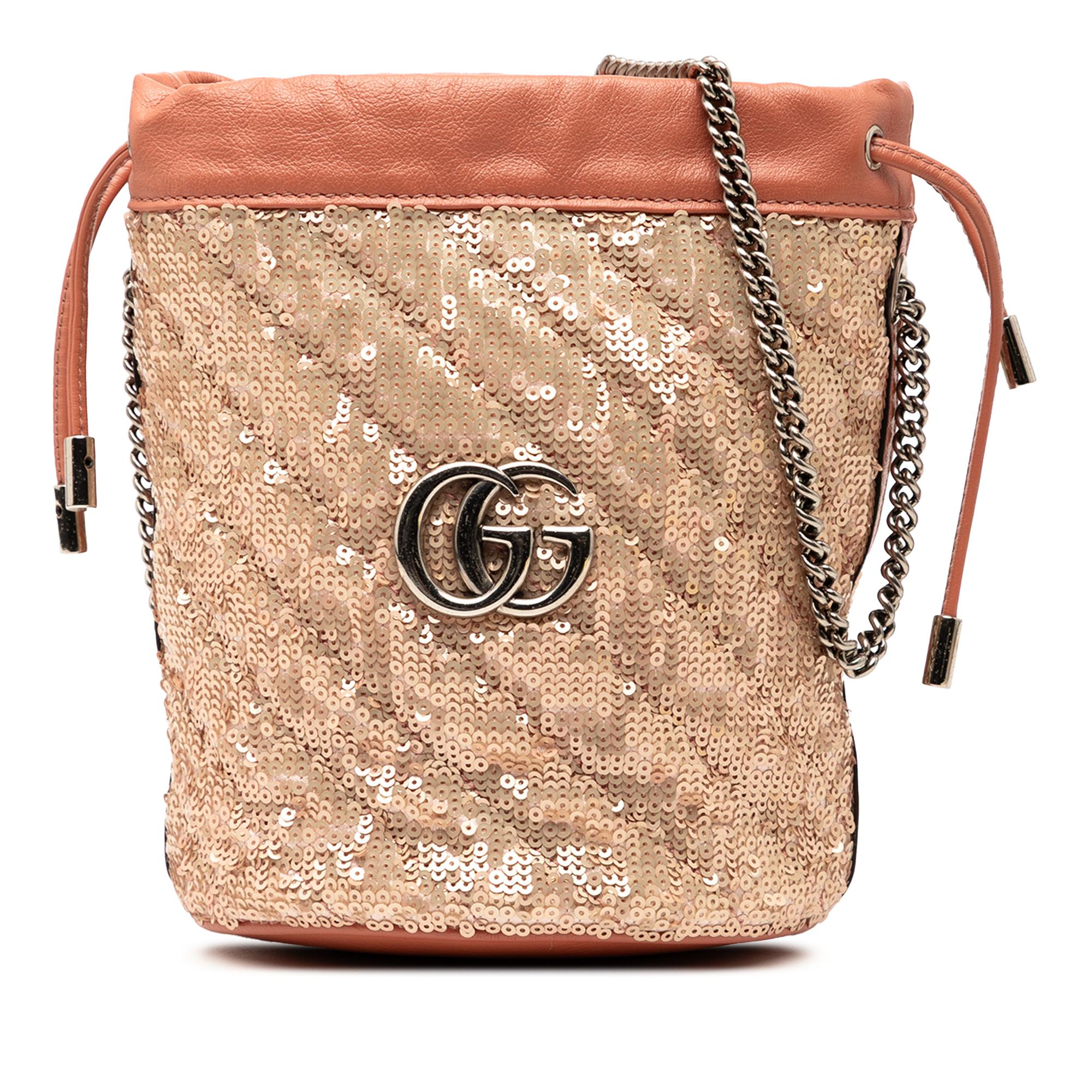 Gucci Small GG Marmont Sequined Diagonal Matelasse Leather Bucket Bag