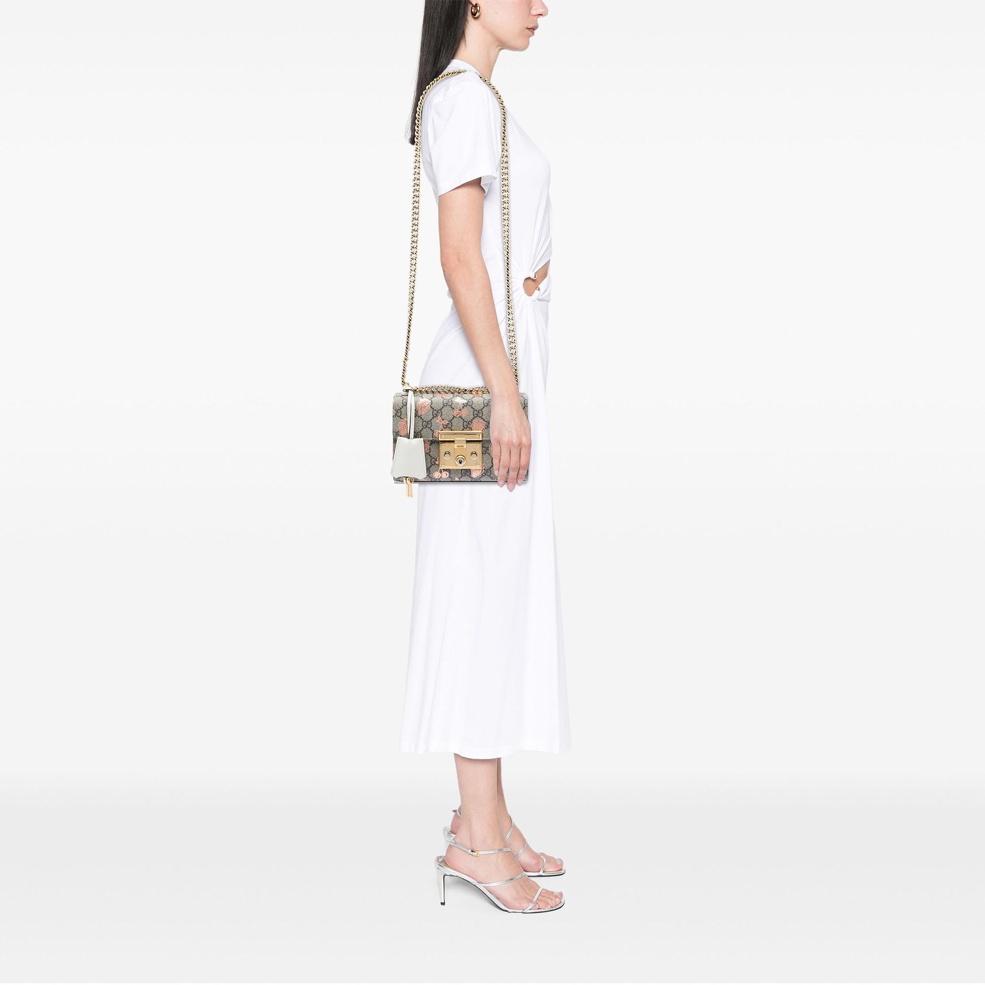 Gucci Small GG Supreme Berry Padlock Crossbody