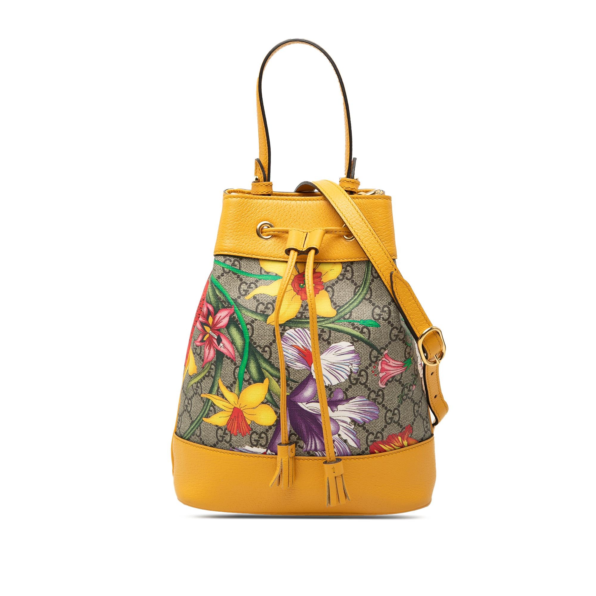 Gucci Small GG Supreme Flora Ophidia Bucket Bag