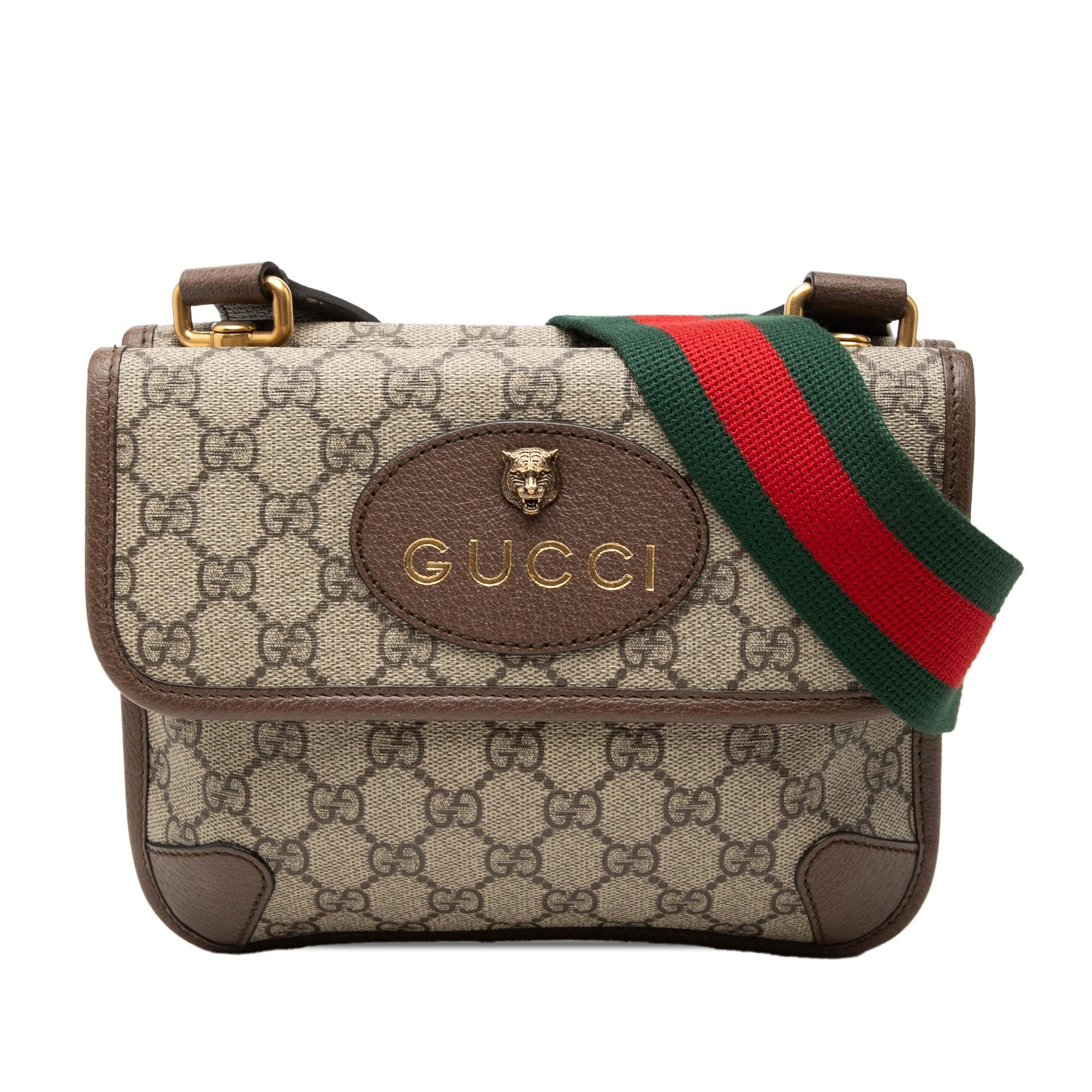 Gucci Small GG Supreme Web Neo Vintage Double Flap Messenger Bag