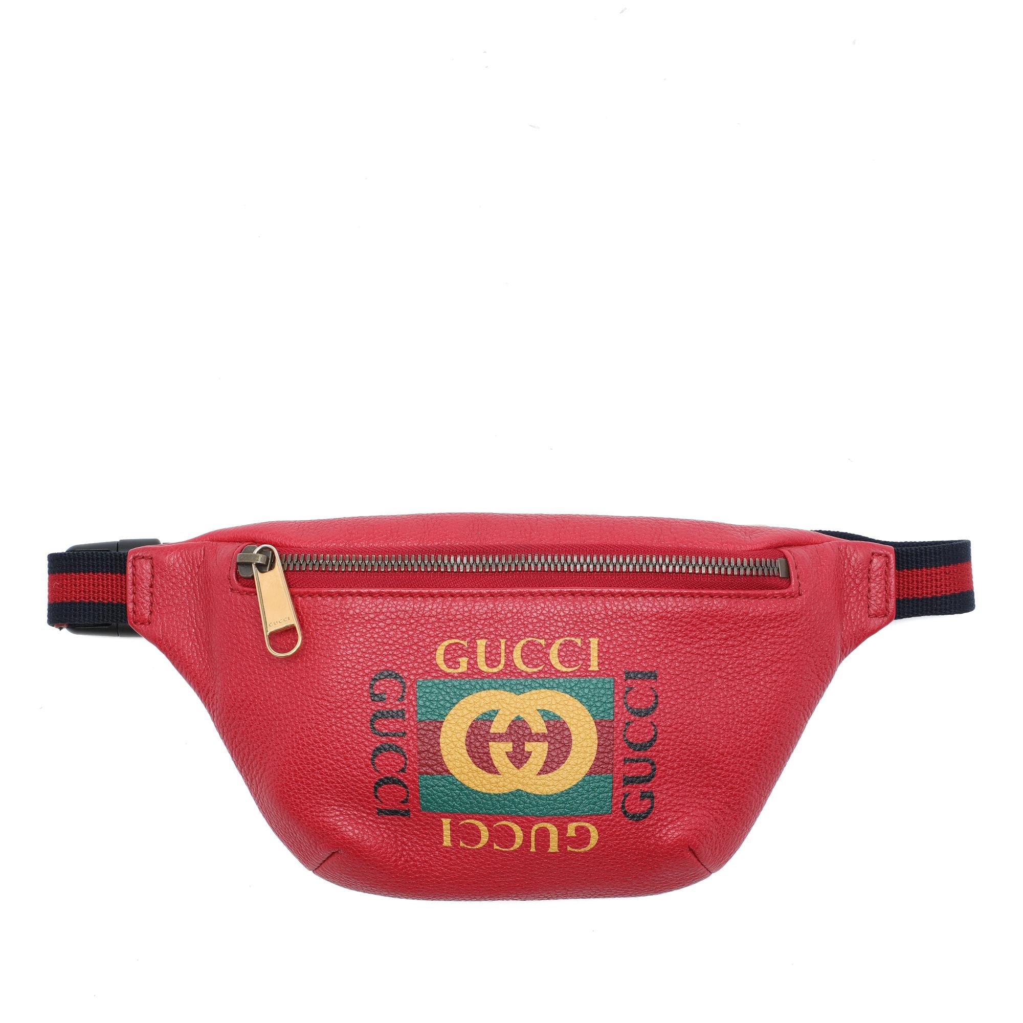 Gucci Small Grained Calfskin Web Logo Belt Bag