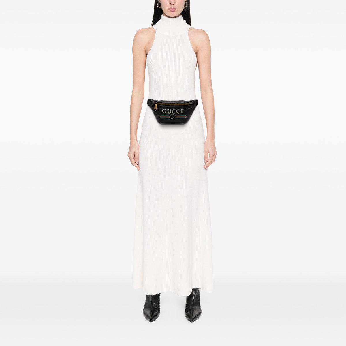 Gucci Small Grained Calfskin Web Logo Belt Bag