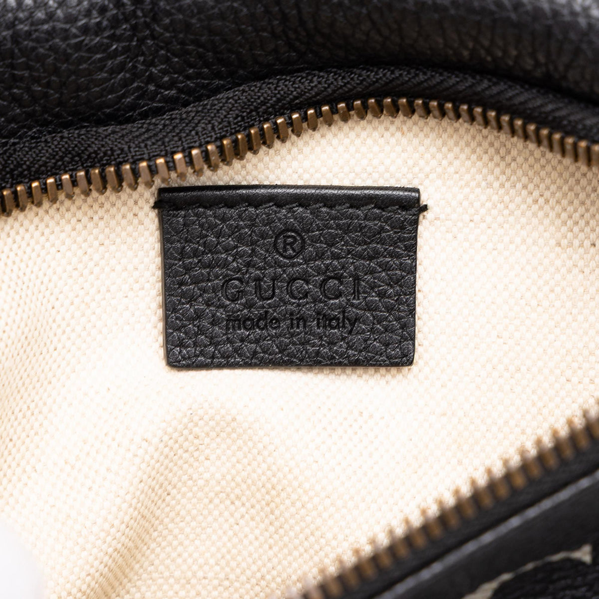 Gucci Small Grained Calfskin Web Logo Belt Bag