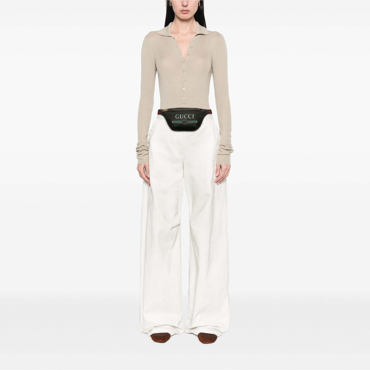 Gucci Small Grained Calfskin Web Logo Belt Bag