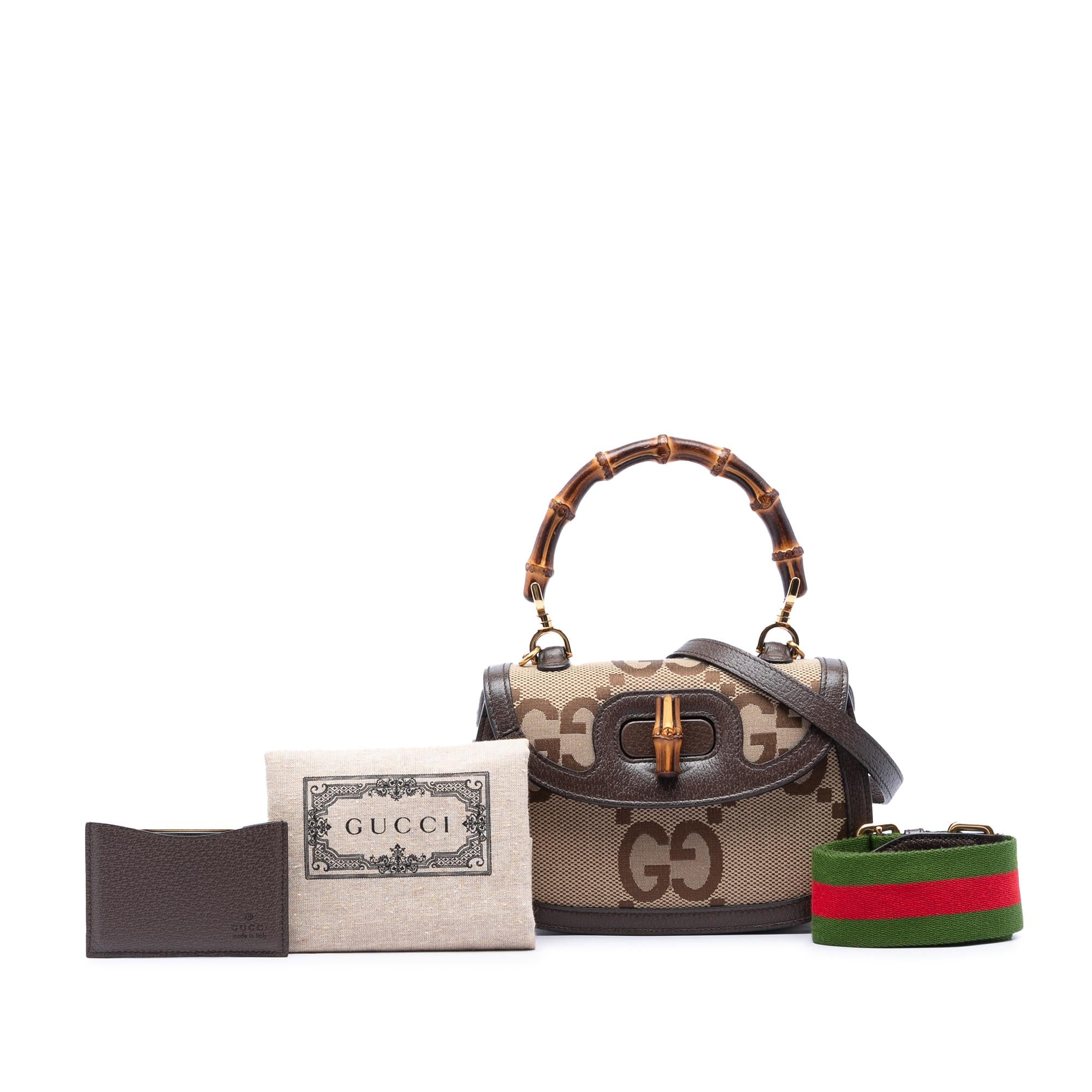 Gucci Small Jumbo GG Canvas Bamboo 1947 Top Handle Bag