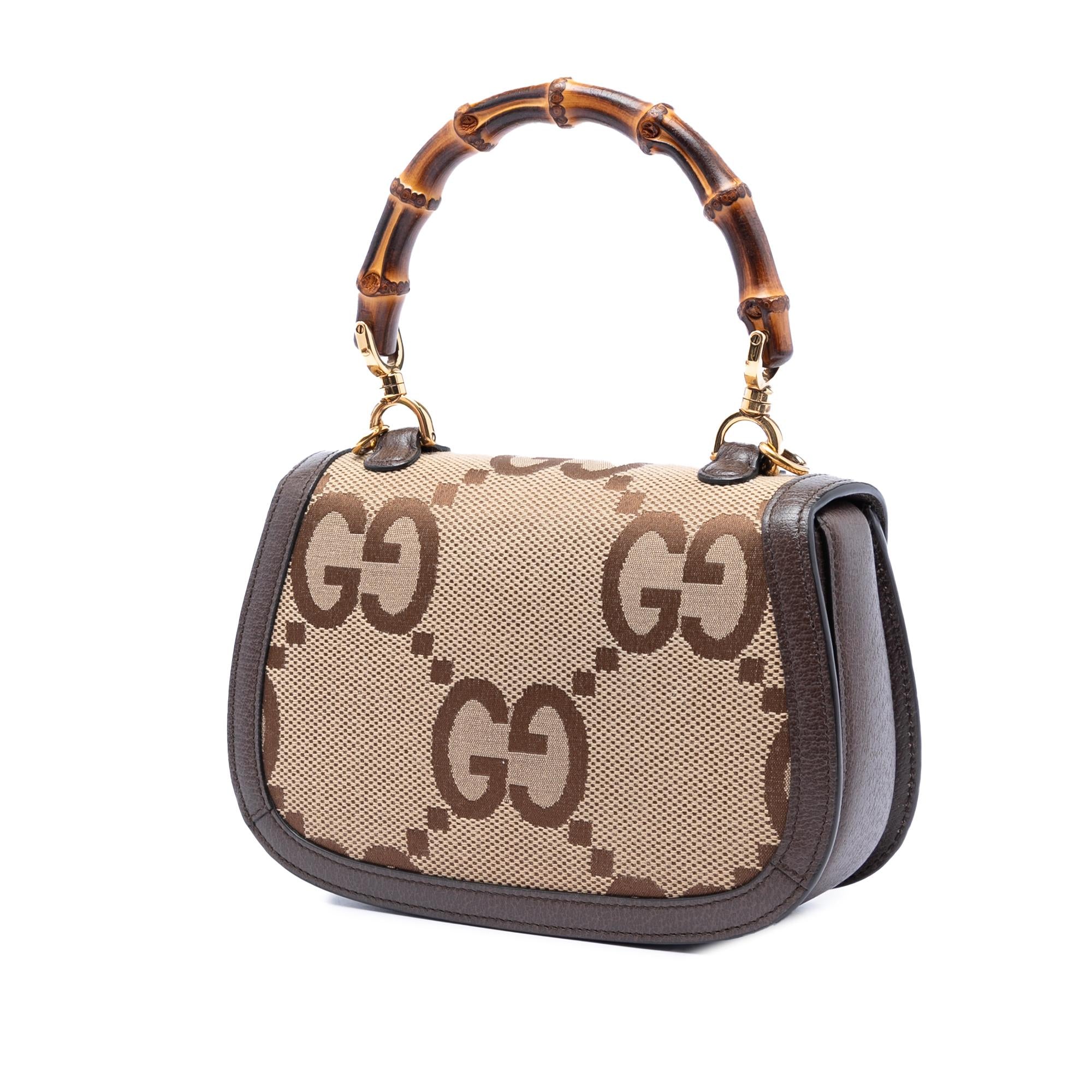 Gucci Small Jumbo GG Canvas Bamboo 1947 Top Handle Bag